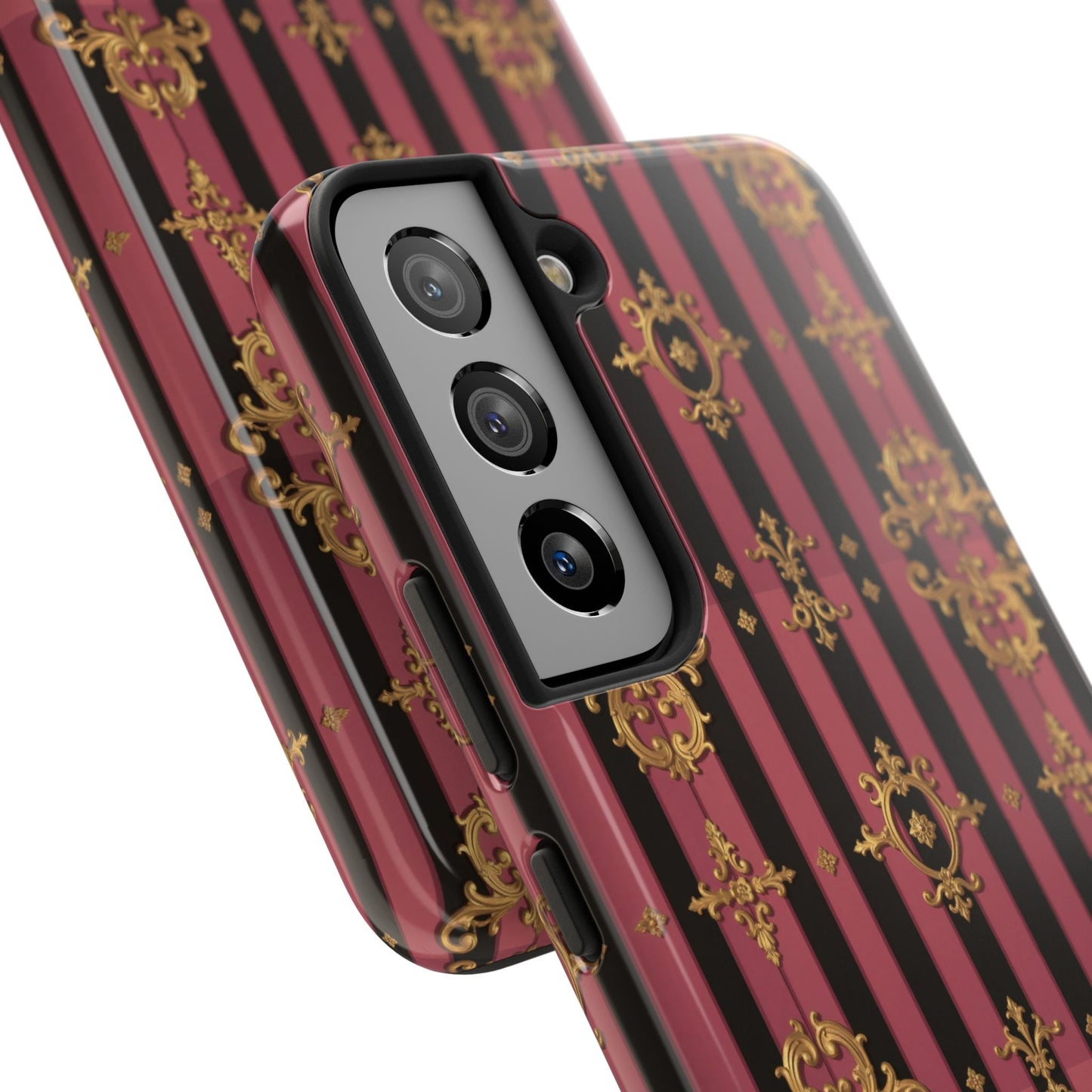 Elegant Black & Mauve Striped Gold Baroque Phone Case, Tough Phone Cases, Stylish Protective Cover, Unique Gift, Luxe Phone Accessories
