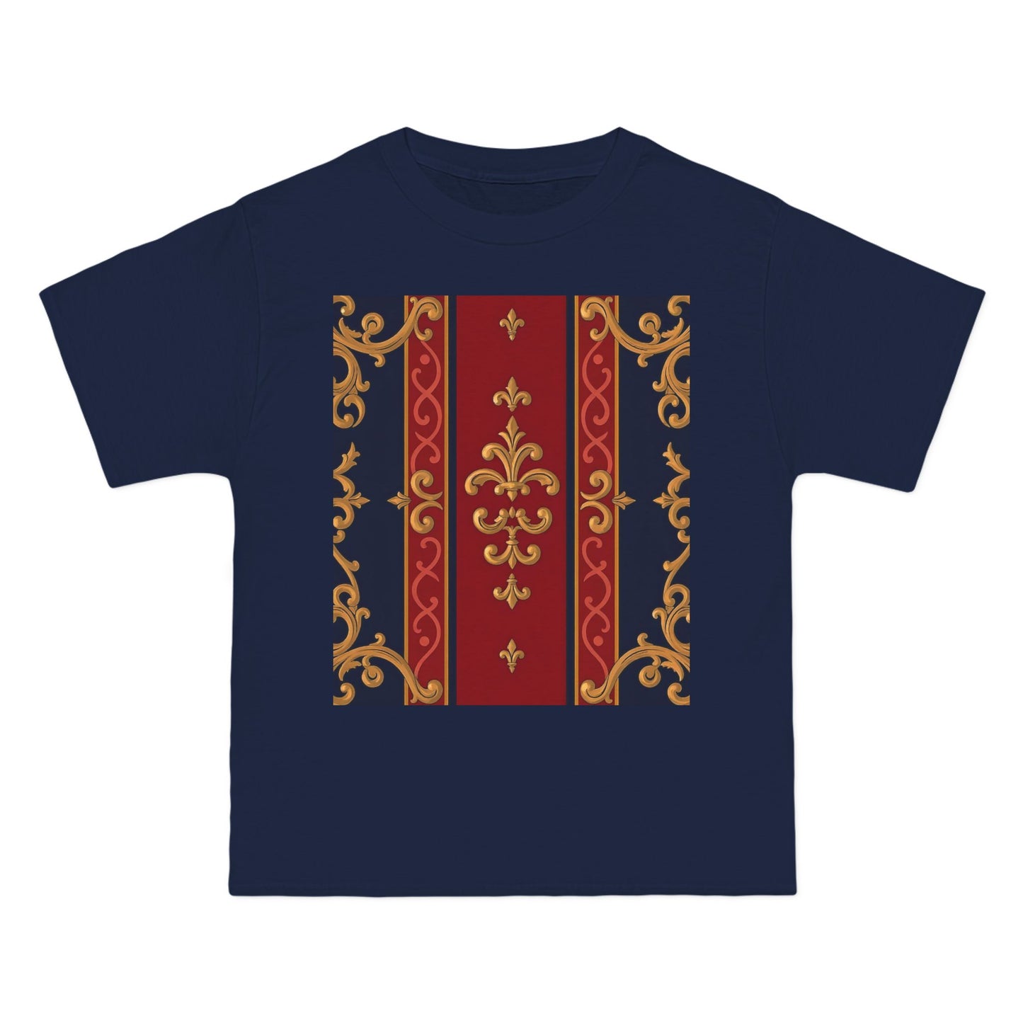 Elegant Baroque T-Shirt for Fashion Lovers, Casual Wear, Gift for Her, Unique Tee for Art Enthusiasts - Midnight Blue & Dusk Red Gold Baroque