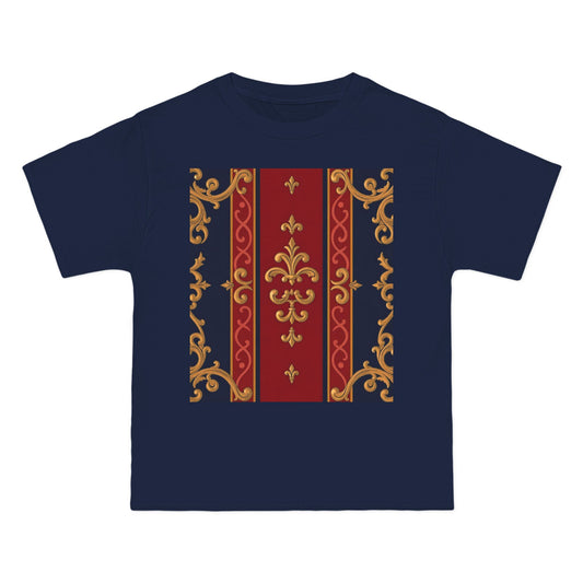 Elegant Baroque T-Shirt for Fashion Lovers, Casual Wear, Gift for Her, Unique Tee for Art Enthusiasts - Midnight Blue & Dusk Red Gold Baroque
