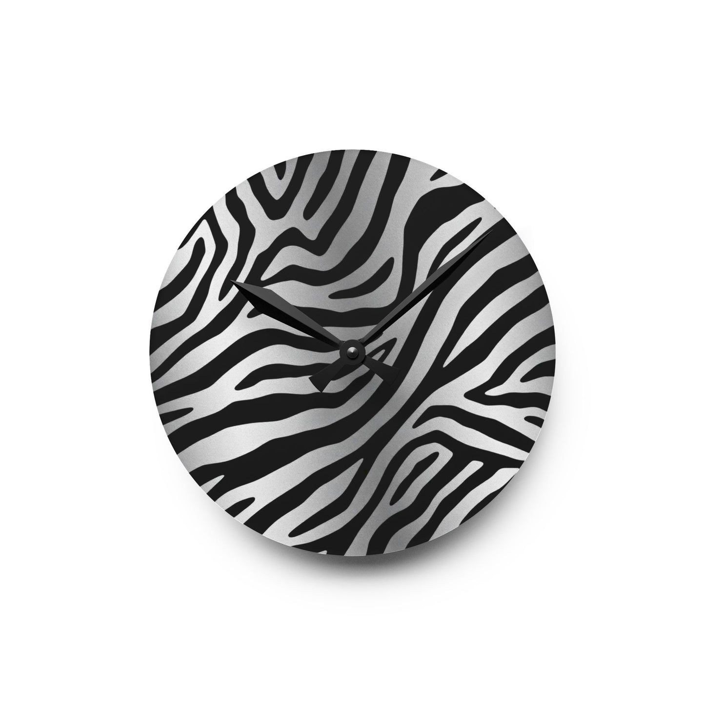 Stylish Zebra Print Acrylic Wall Clock - Modern Home Decor Accent - Silver