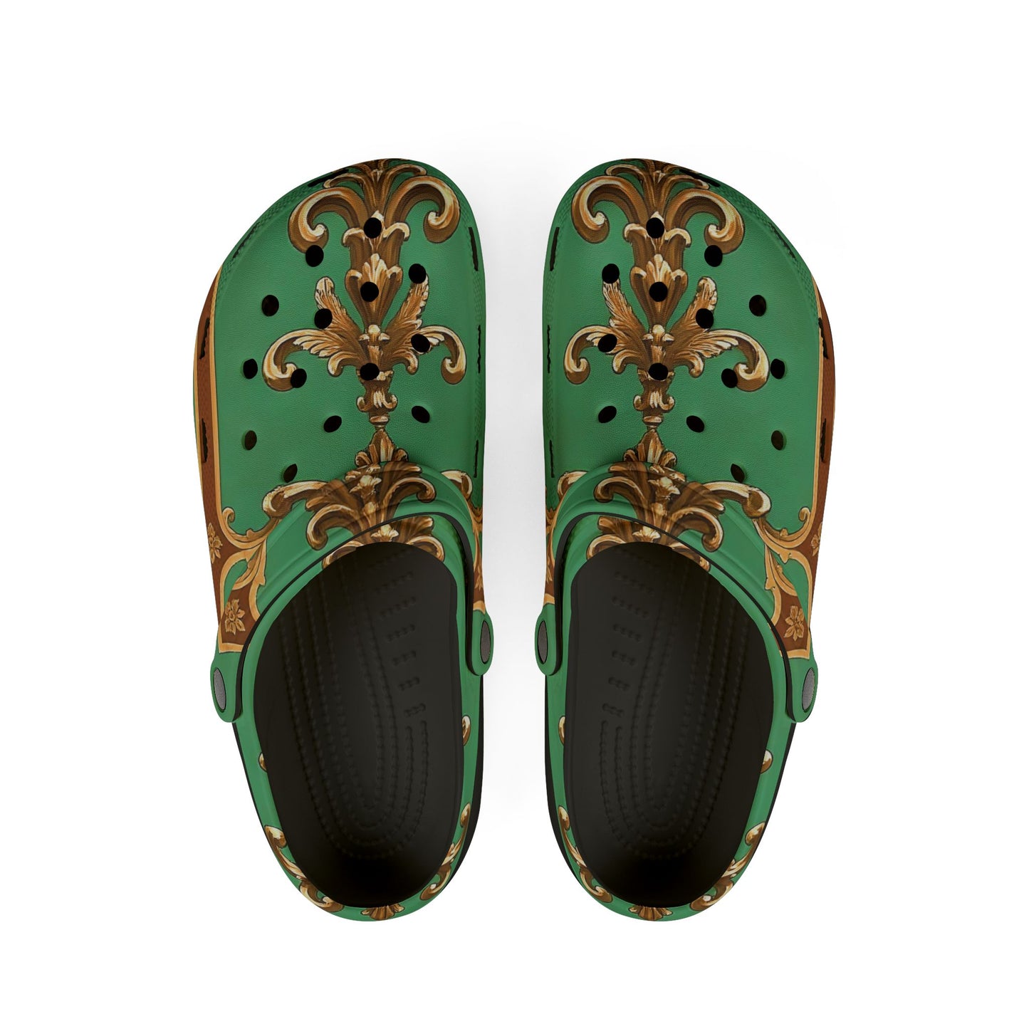 Elegant Green Floral EVA Foam Clogs for Comfort and Style - Rust & Green Striped Baroque