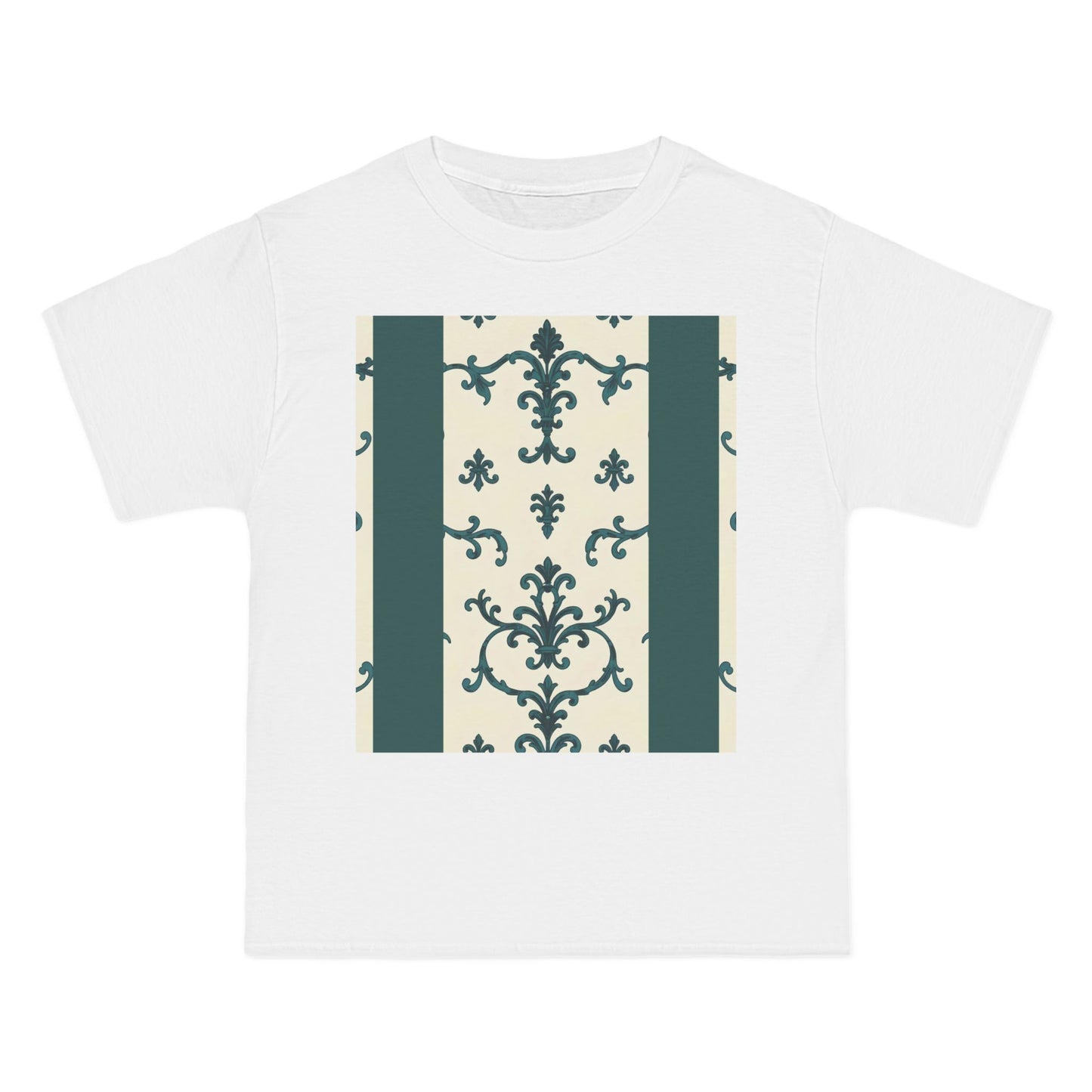 Vintage-Inspired Short-Sleeve T-Shirt, Casual Wear, Graphic Tee, Summer Outfit, Gift for Friends, Retro Design - Teal Striped Rococo