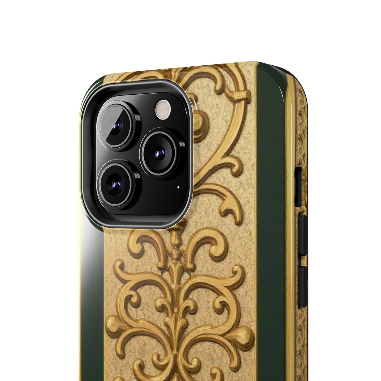 Elegant Teal Striped Gold Baroque Vintage Phone Case, Durable Cell Phone Cover, Floral Phone Protection, Personalized Gift Idea