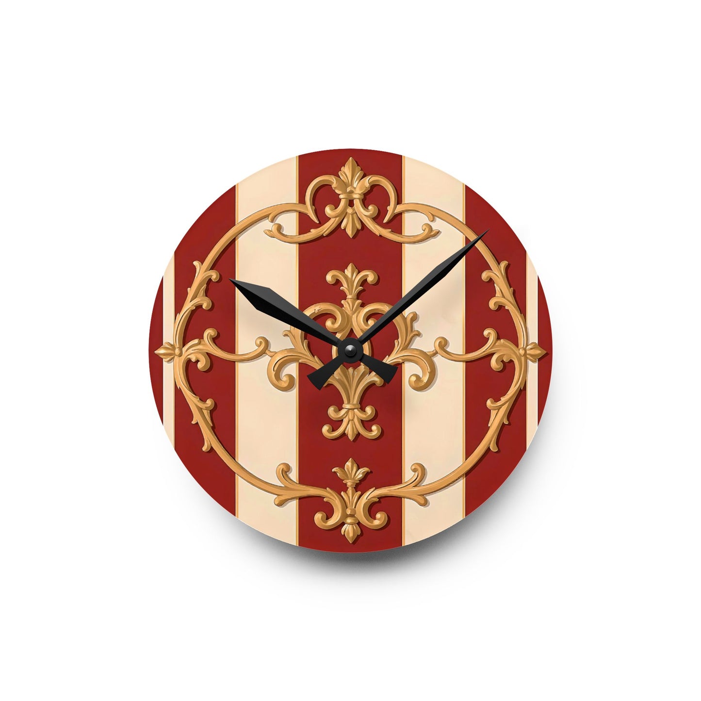 Vintage-Inspired Acrylic Wall Clock with Elegant Design - Alabaster & Dusk Orange Striped Baroque