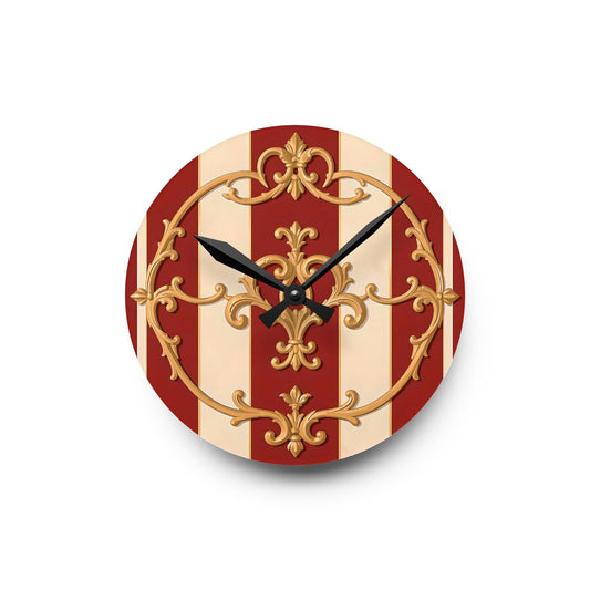 Vintage-Inspired Acrylic Wall Clock with Elegant Design - Alabaster & Dusk Orange Striped Baroque