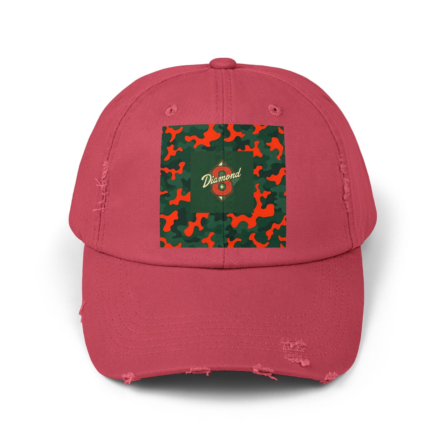 Trendy Distressed Cap - Casual Streetwear Accessory, Perfect for Outdoor Adventures, Gifts, Everyday Style - Green & Orange Camo Diamon 8