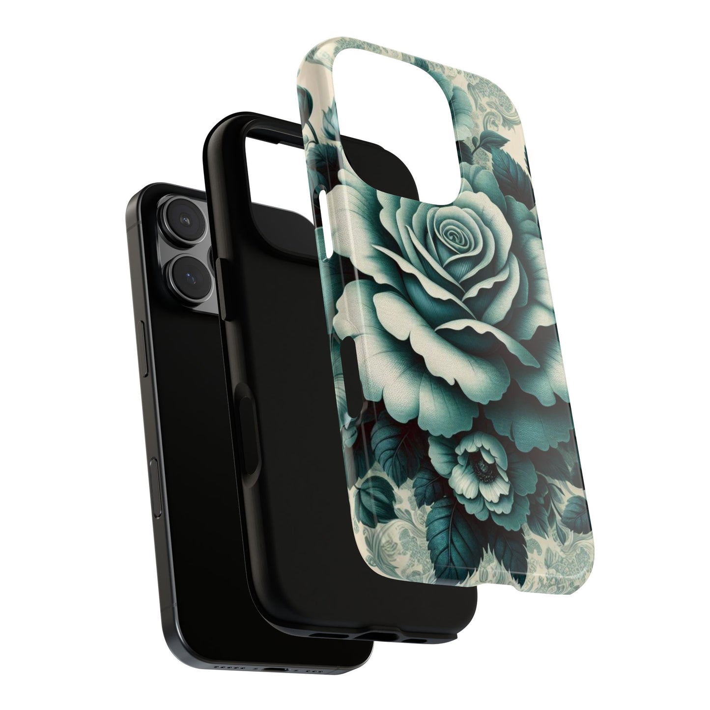 Elegant Floral Motif Phone Case - Tough Cases with Vintage Design - Teal Roses & Damask