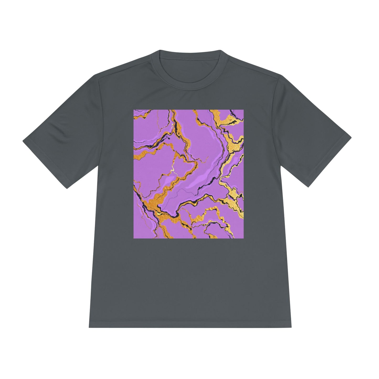 Unisex Moisture-Wicking Tee with Purple and Gold Marble Design - Athletic Shirt, Casual Wear, Fitness Apparel, Summer Style, Gift Idea