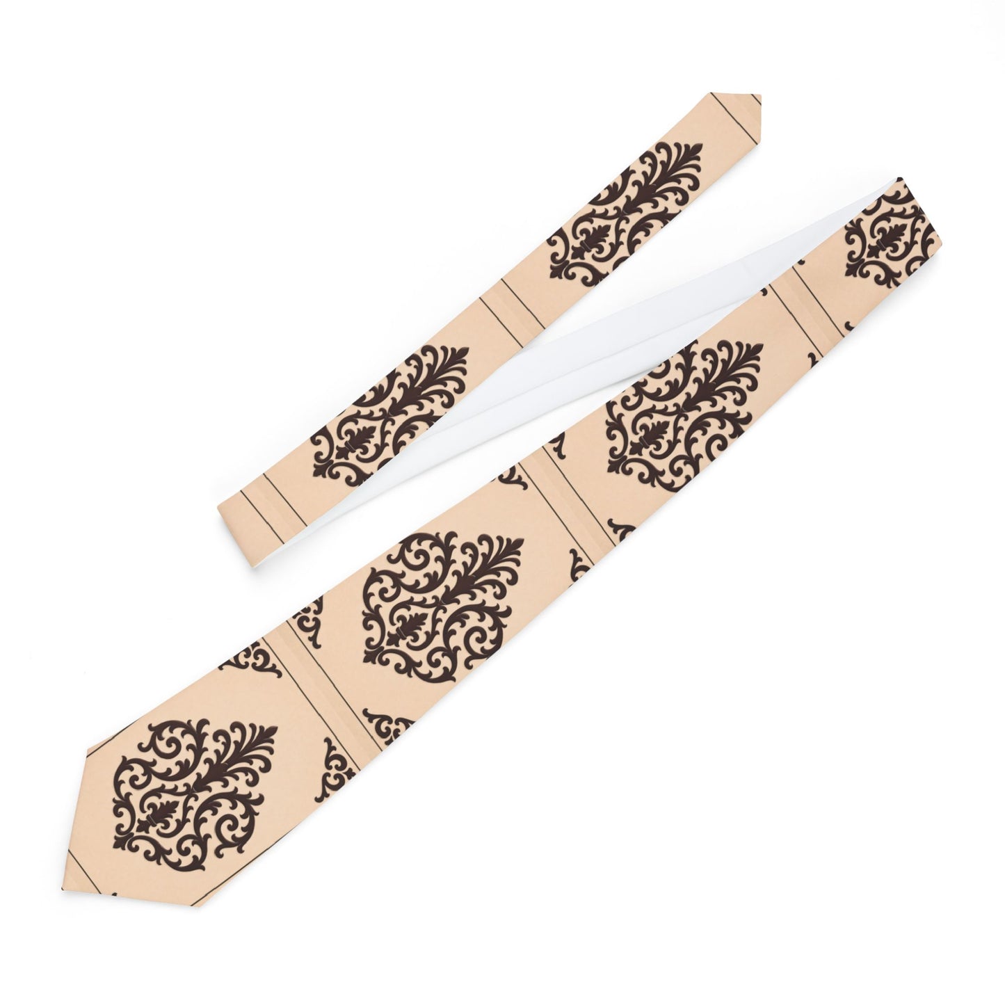 Almond-Beige & Brown Baroque Necktie – Classic Vintage Pattern Formal Tie