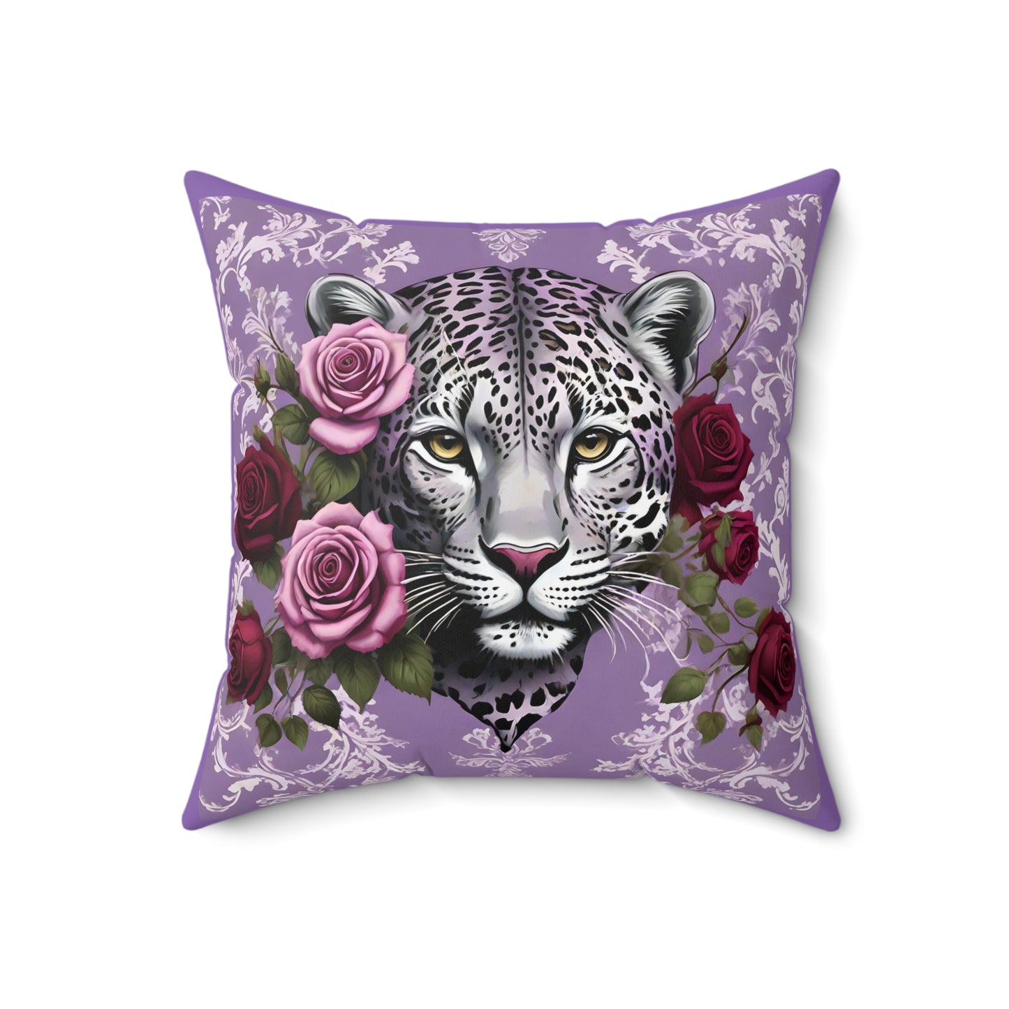 Elegant Leopard Floral Square Pillow – Stylish Home Décor Accent - Lilac Leopard