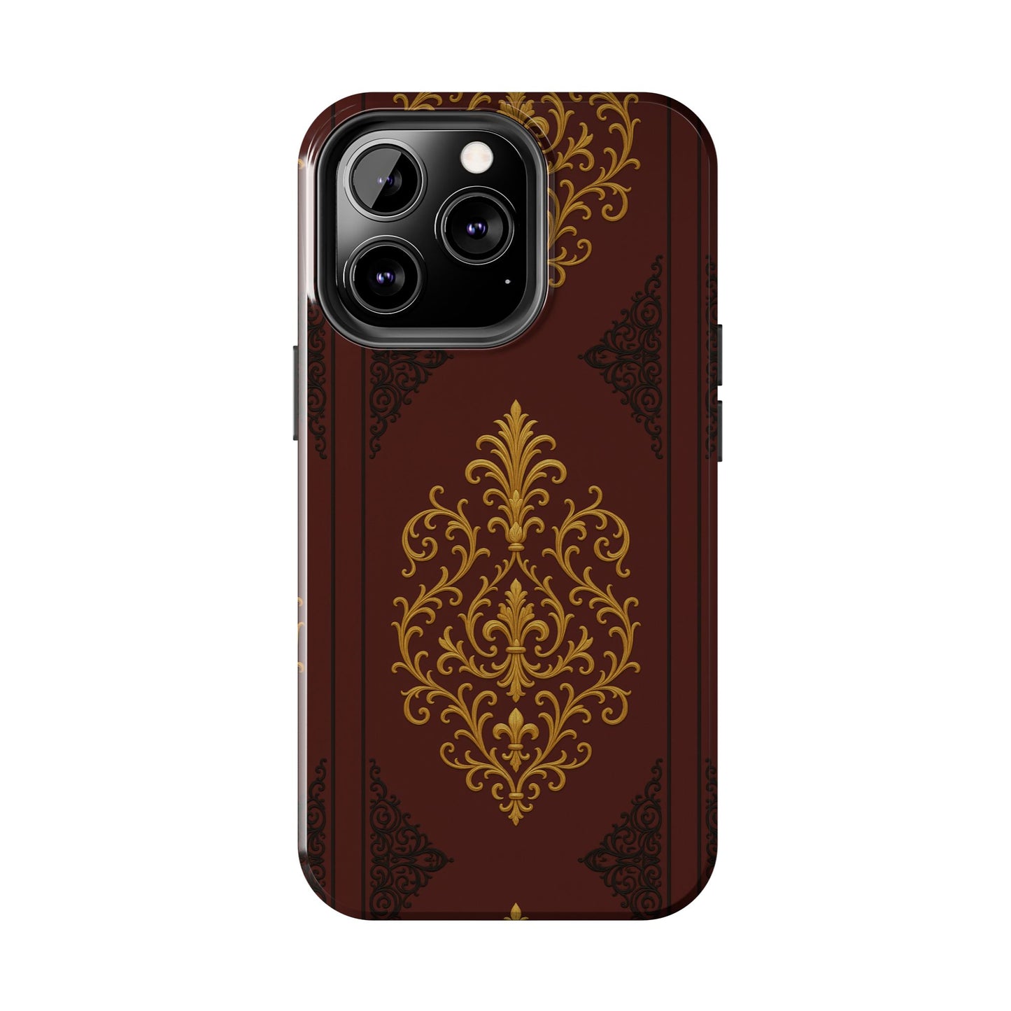 Dusk Burgundy-Black & Gold Baroque Tough Phone Case — Ornate Gold Baroque on Burgundy