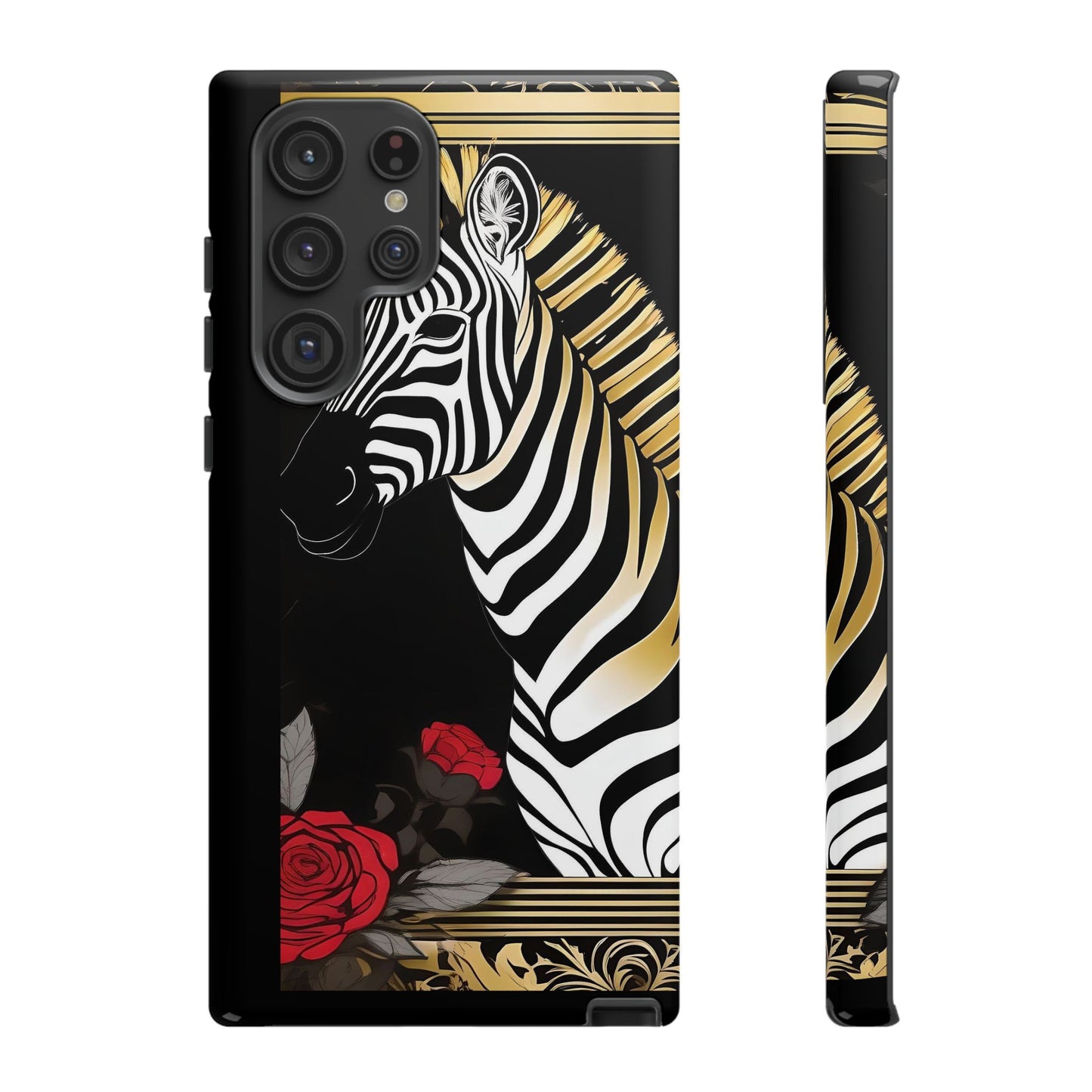 Phone Case - Elegant Zebra & Roses Design