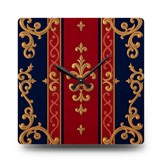Elegant Vintage-Inspired Acrylic Wall Clock | Home Decor, Gift, Interior Design, Wall Art, Office Decor - Midnight Blue & Dusk Red Gold Baroque
