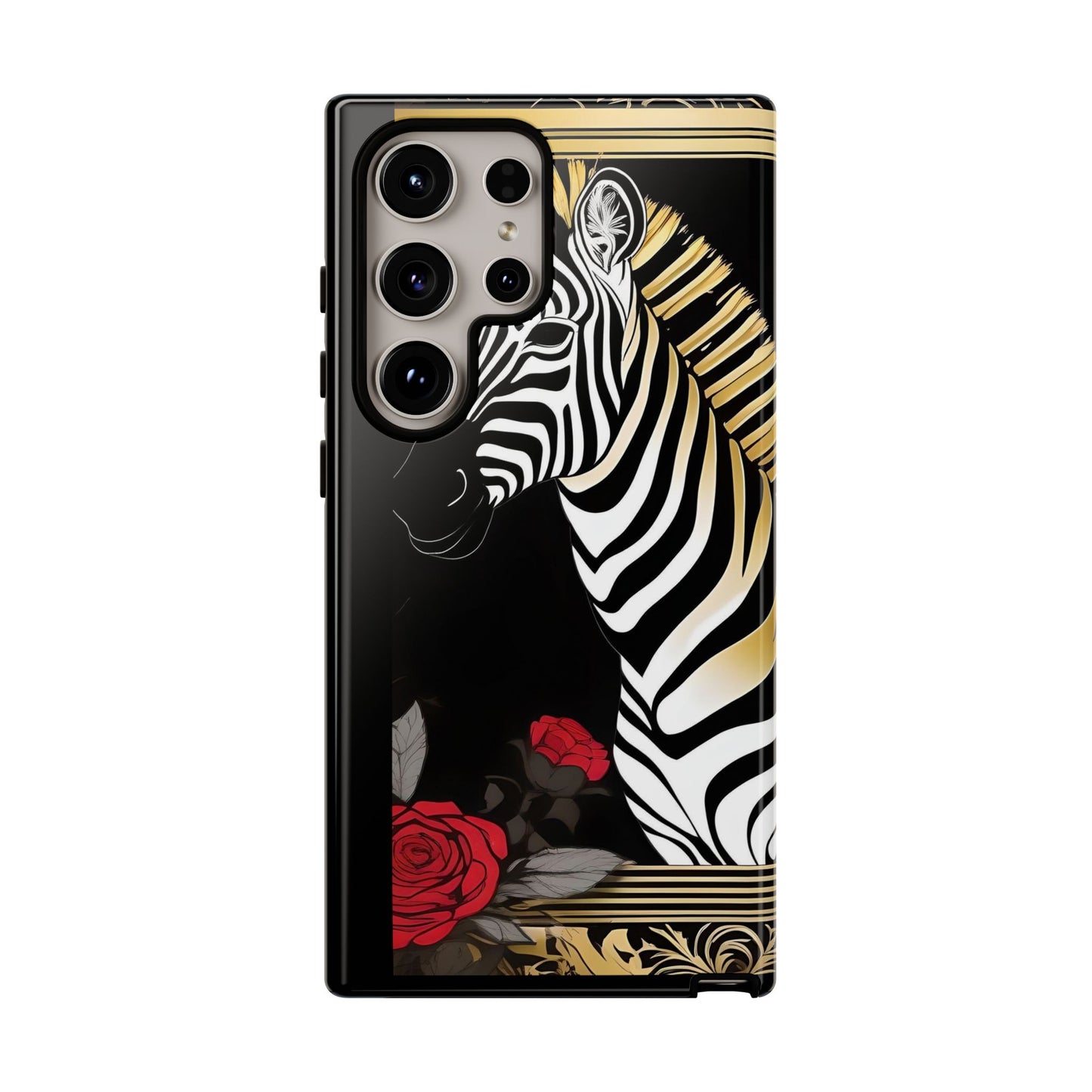 Phone Case - Elegant Zebra & Roses Design