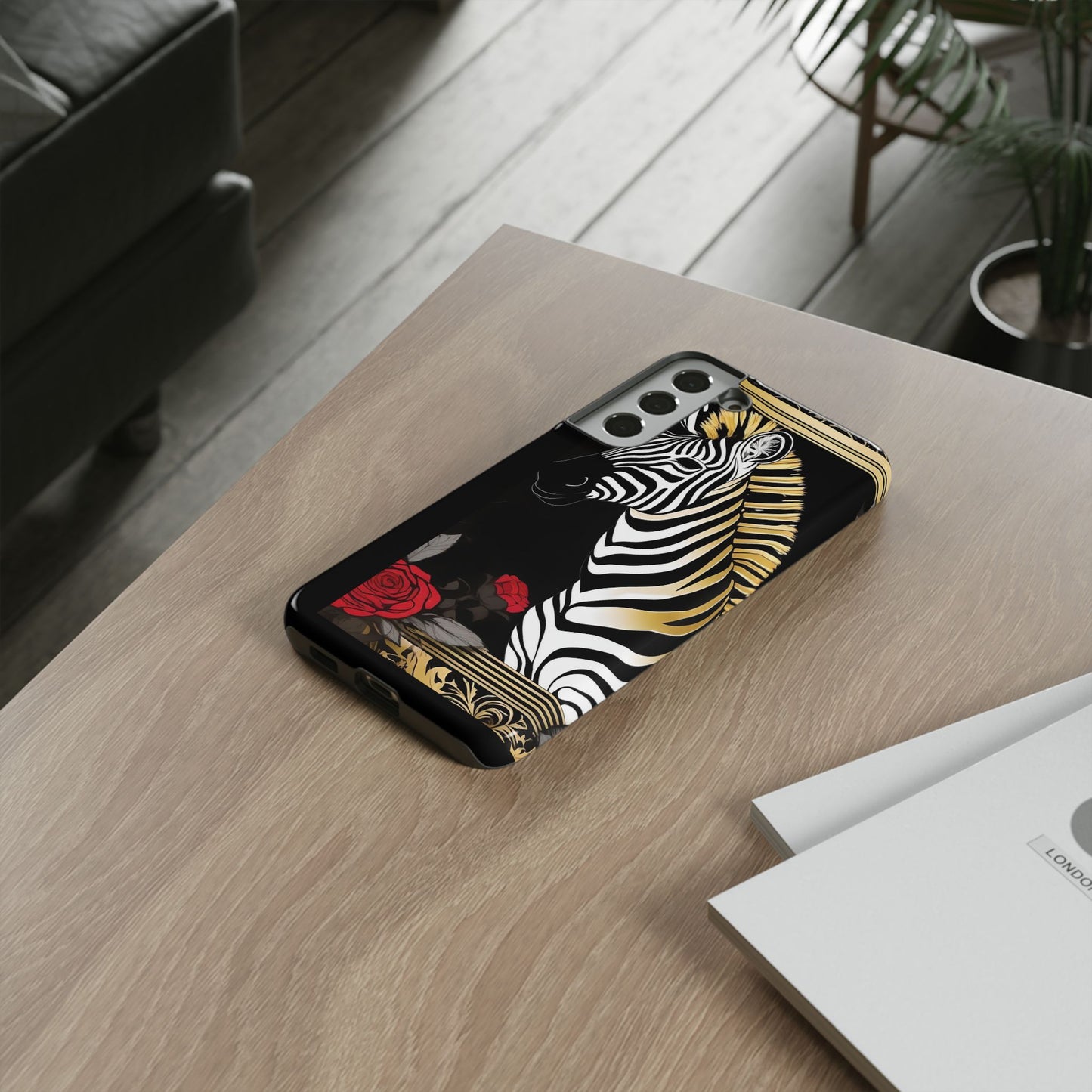 Phone Case - Elegant Zebra & Roses Design