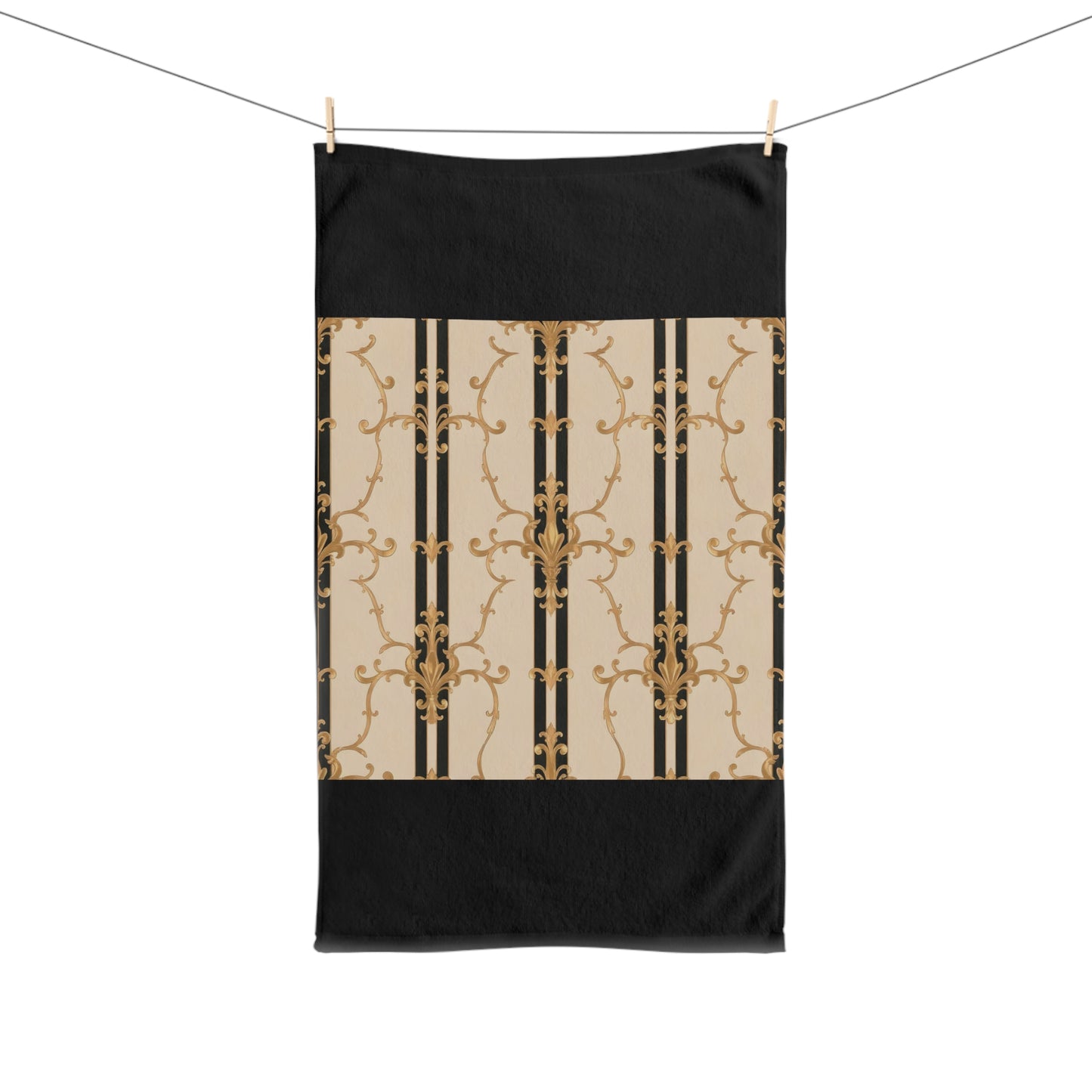 Elegant Patterned Hand Towel for Kitchen or Bathroom, Luxurious Decor, Gift Idea for Hostess, Wedding - Black & Beige Striped Damask