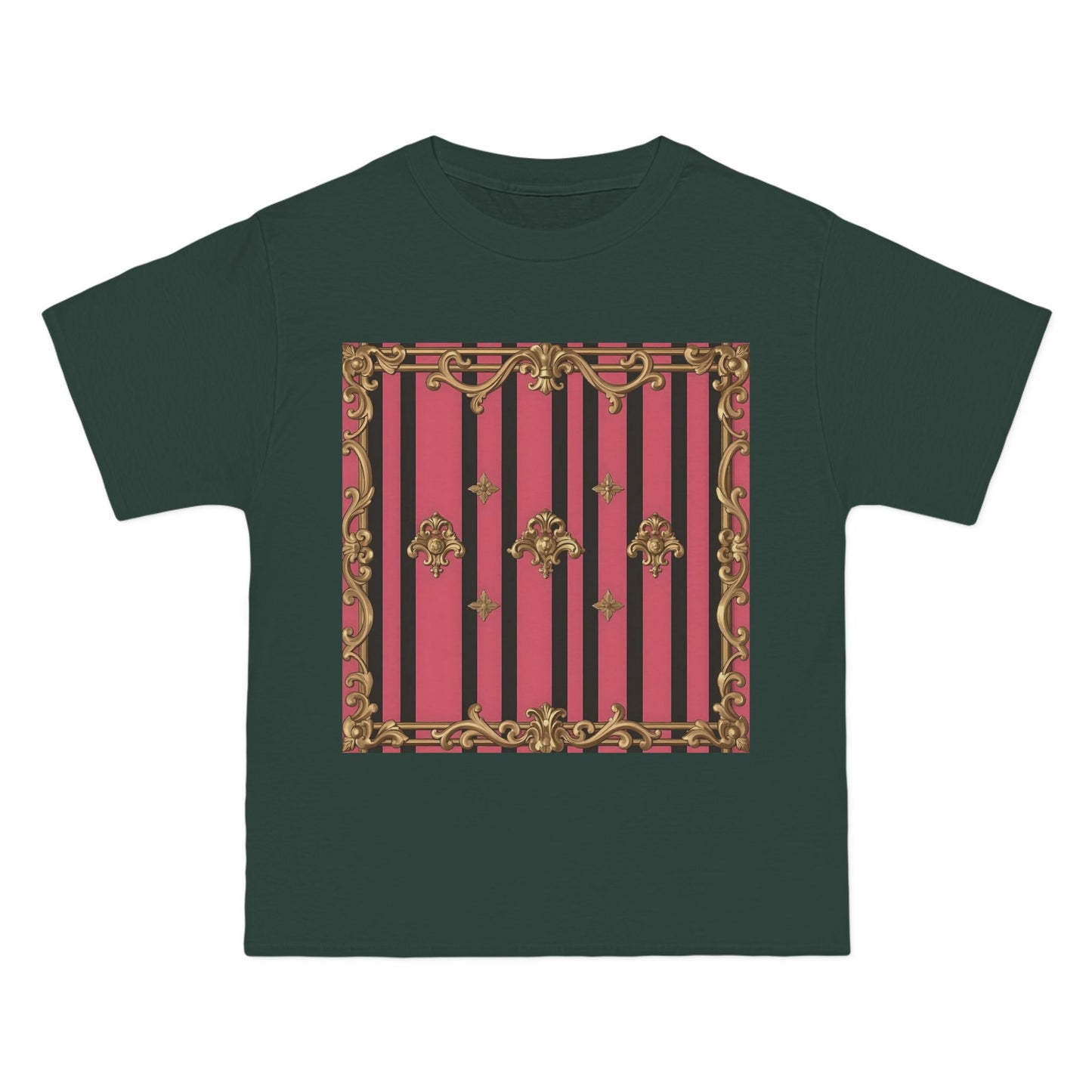 Elegant Baroque Short-Sleeve T-Shirt - Artistic Fashion, Graphics Tee, Unique Gift, Stylish Apparel, Casual Wear - Pink Striped Gold Rococo