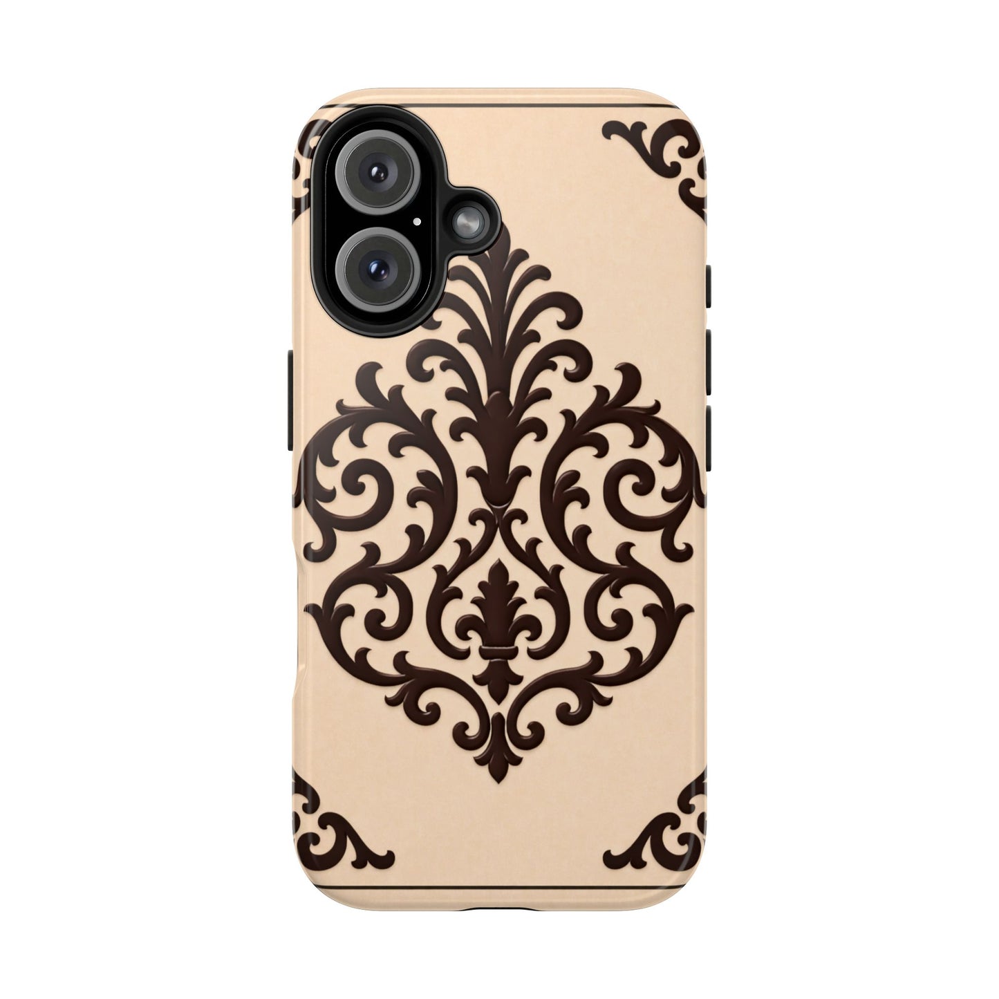 Almond-Beige & Brown Baroque Tough Phone Case — Elegant Beige & Brown Protective Cover