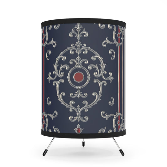 Elegant Tripod Lamp - High-Res Printed Shade, Unique Home Decor for Living Room, Bedroom, Office - Blue & Red Striped Silver Baroque