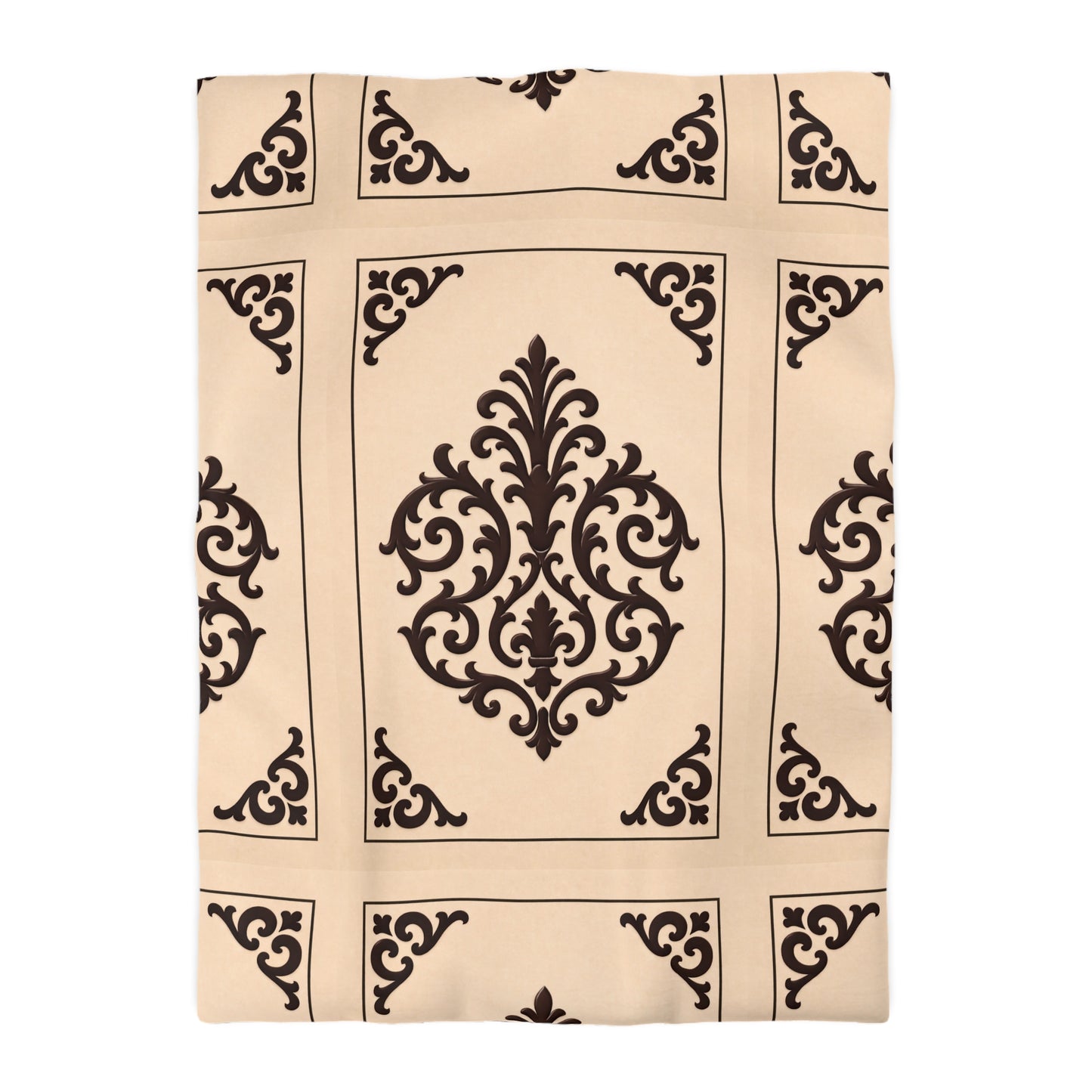 Almond-Beige & Brown Baroque Microfiber Duvet Cover — Classic Beige & Brown Decorative Bedding