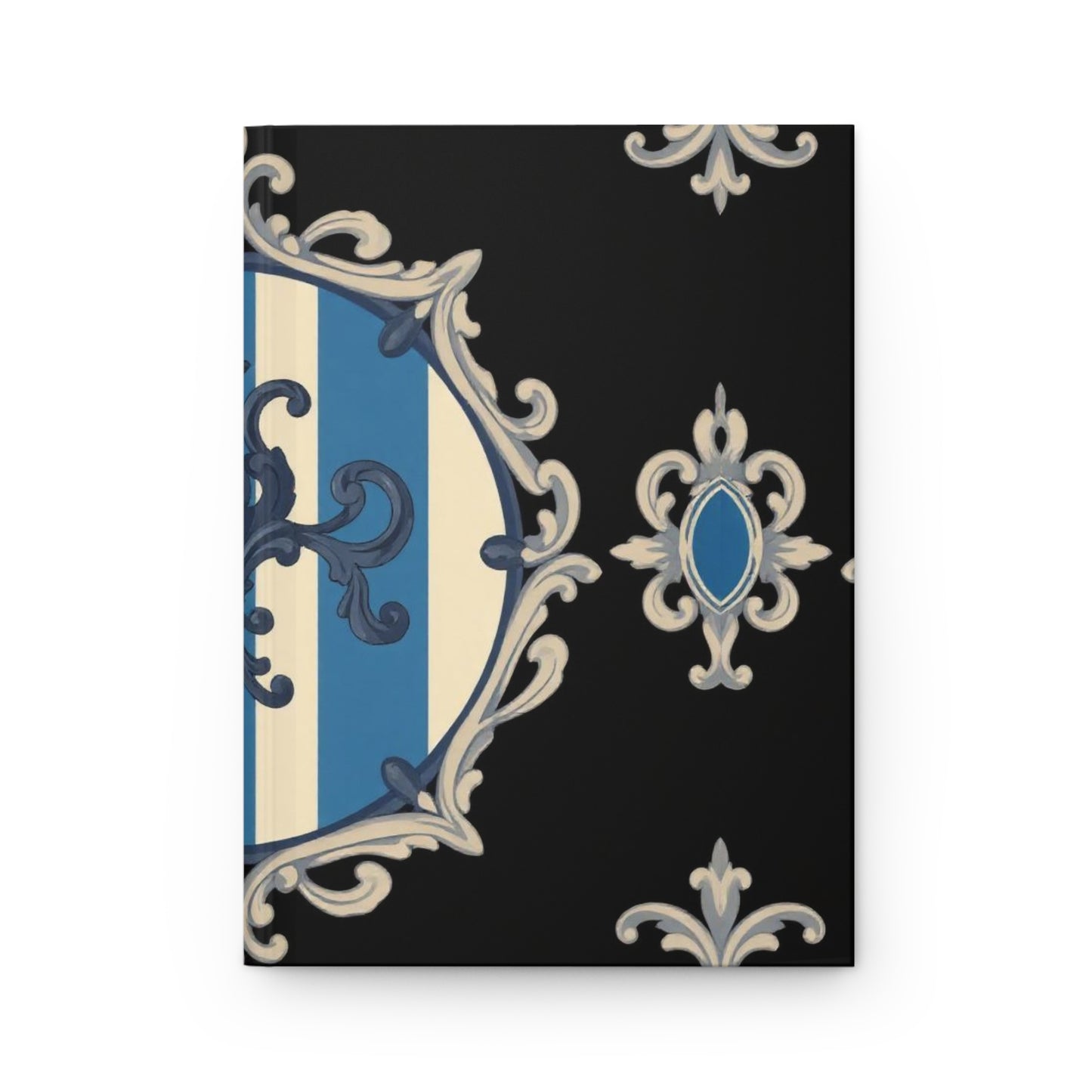 Elegant Blue & Alabaster Striped Baroque Hardcover Journal - Luxurious Matte Finish, Perfect for Office, Gift, Travel, Note Taking, Wedding Planning