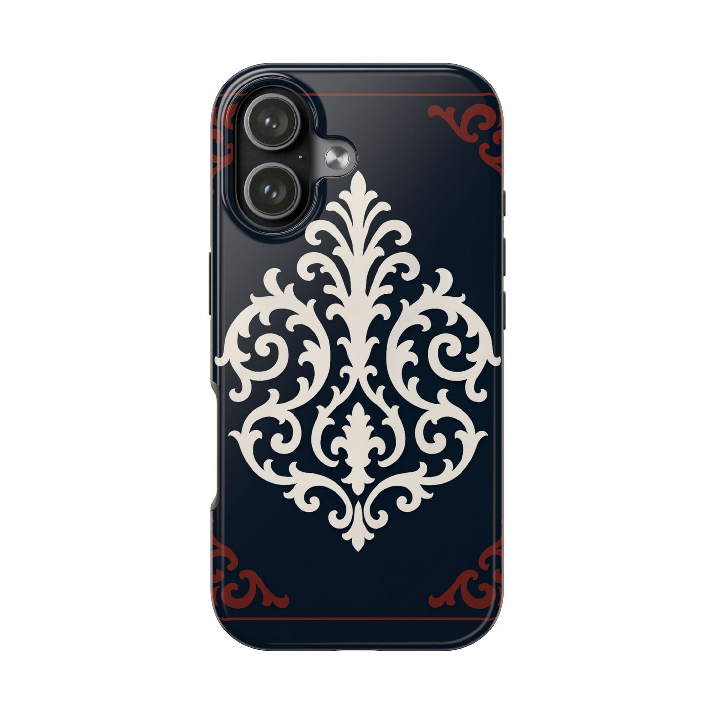 Dusk Blue-Maroon & White Baroque Tough Phone Case — Vintage Scroll Design