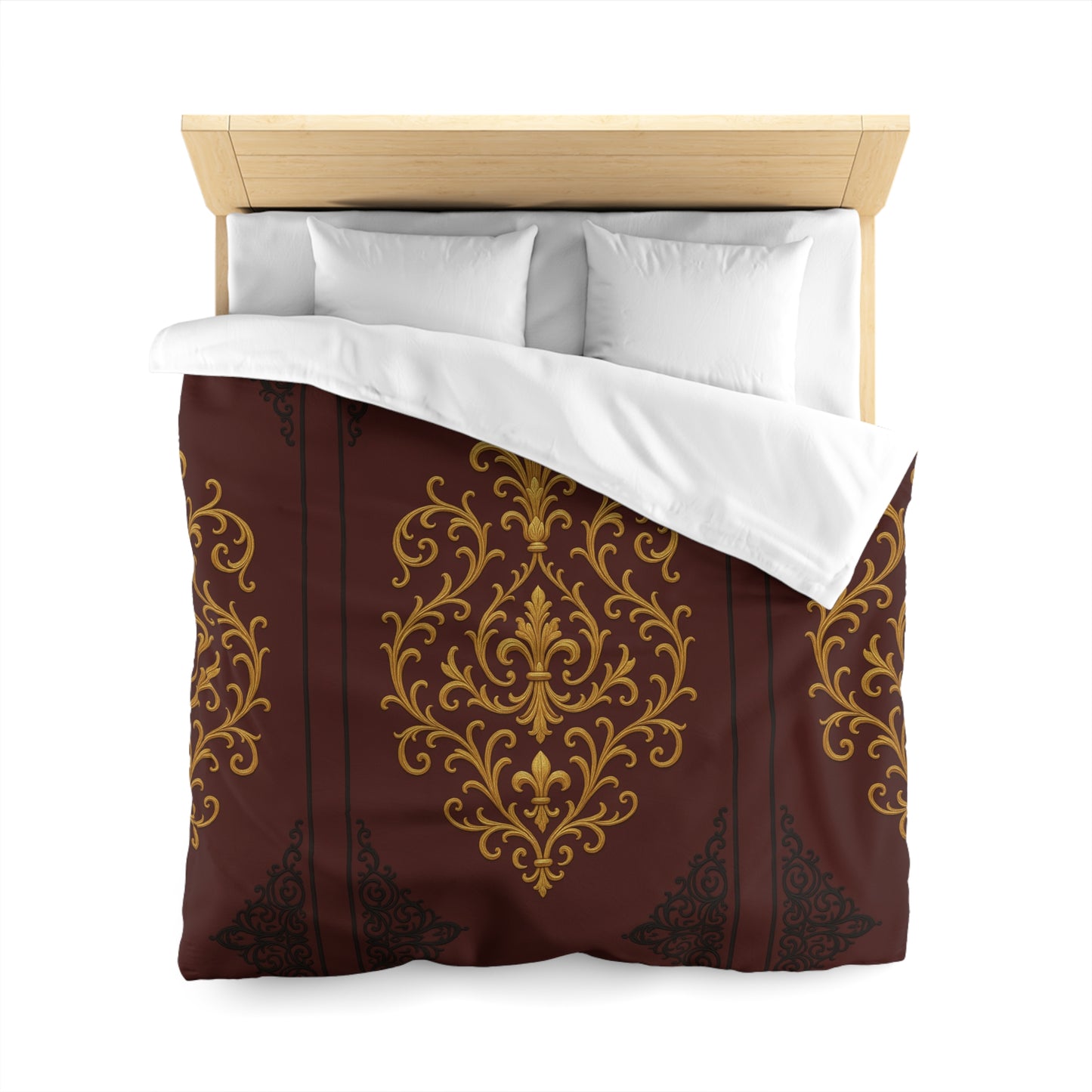 Dusk Burgundy-Black & Gold Baroque Duvet Cover - Regal Gold Baroque on Burgundy Microfiber