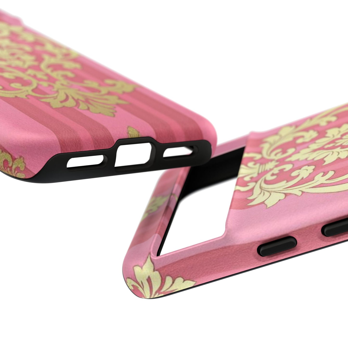 Elegant Floral Motif Phone Case - Tough Cases with Vintage Design - Pink Striped Damask