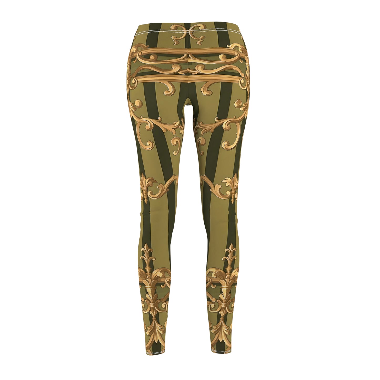 Chic Bohemian Leggings - Stylish Activewear for Women, Trendy Yoga Pants, Casual Leggings - Olive Green Striped Rococo