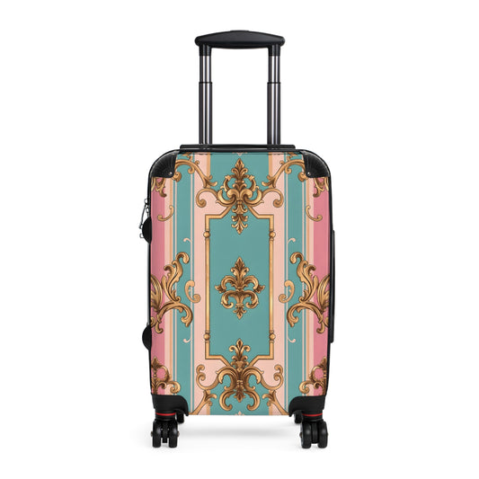 Chic Travel Suitcase - Stylish Carry-On Luggage for Jetsetters, Vacation Days, Weekend Getaways - Pink & Matte Turquoise Striped Rococo
