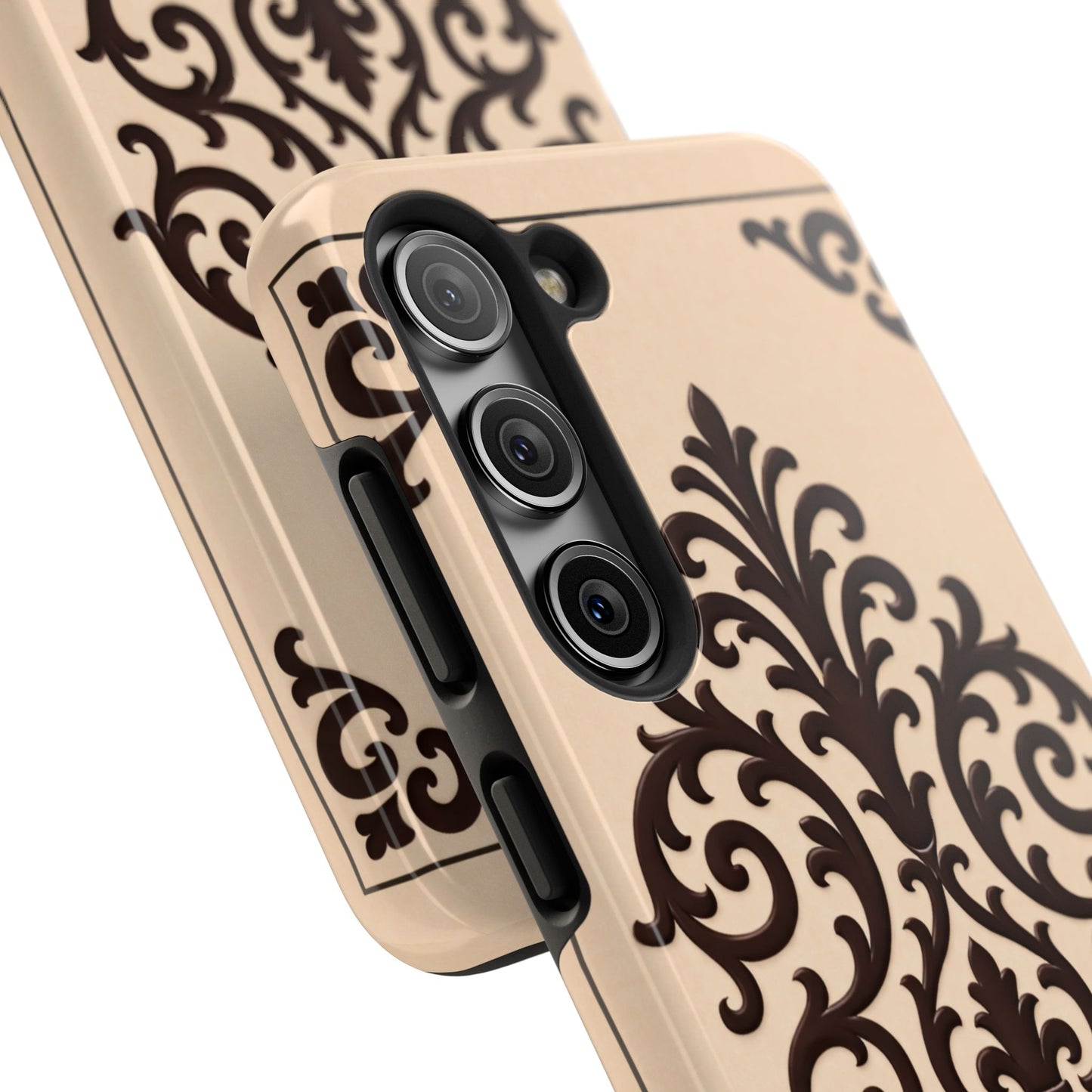 Almond-Beige & Brown Baroque Tough Phone Case — Elegant Beige & Brown Protective Cover