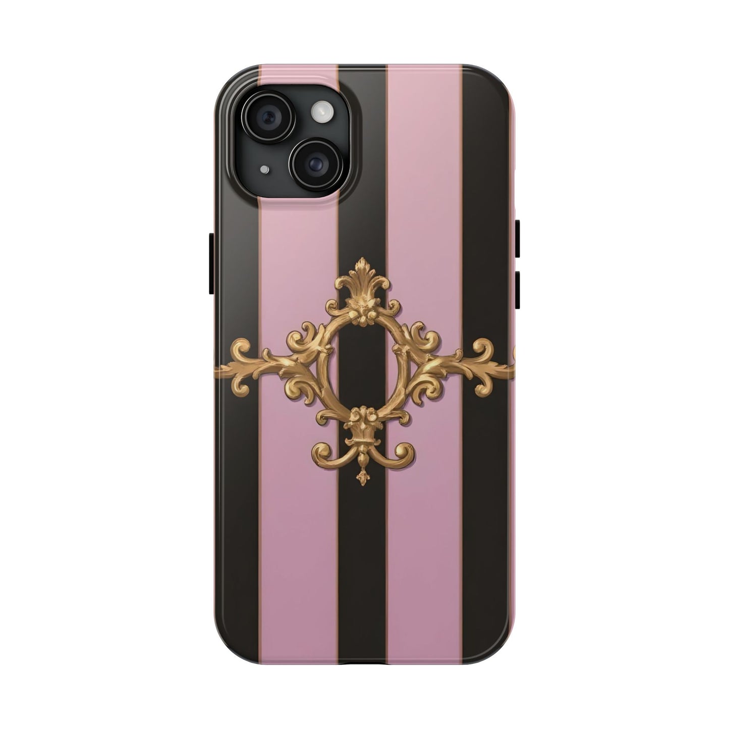 Stylish Tough Phone Case for Elegant Protection, Fashionable Accessories, Smartphone Cover - Matte Lavender & Black Striped Gold Baroque