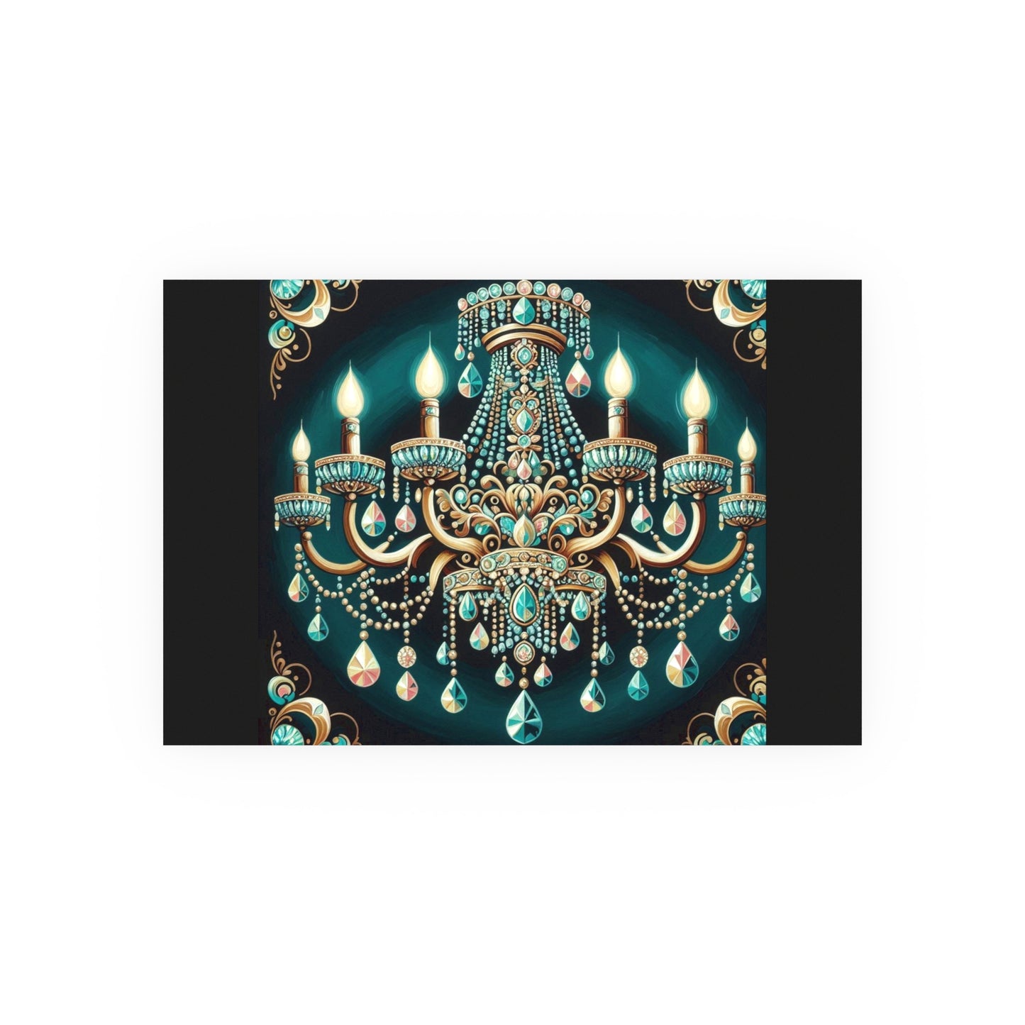 Elegant Chandelier Poster - Luxurious Wall Art for Home Décor - Teal Jeweled Chandelier