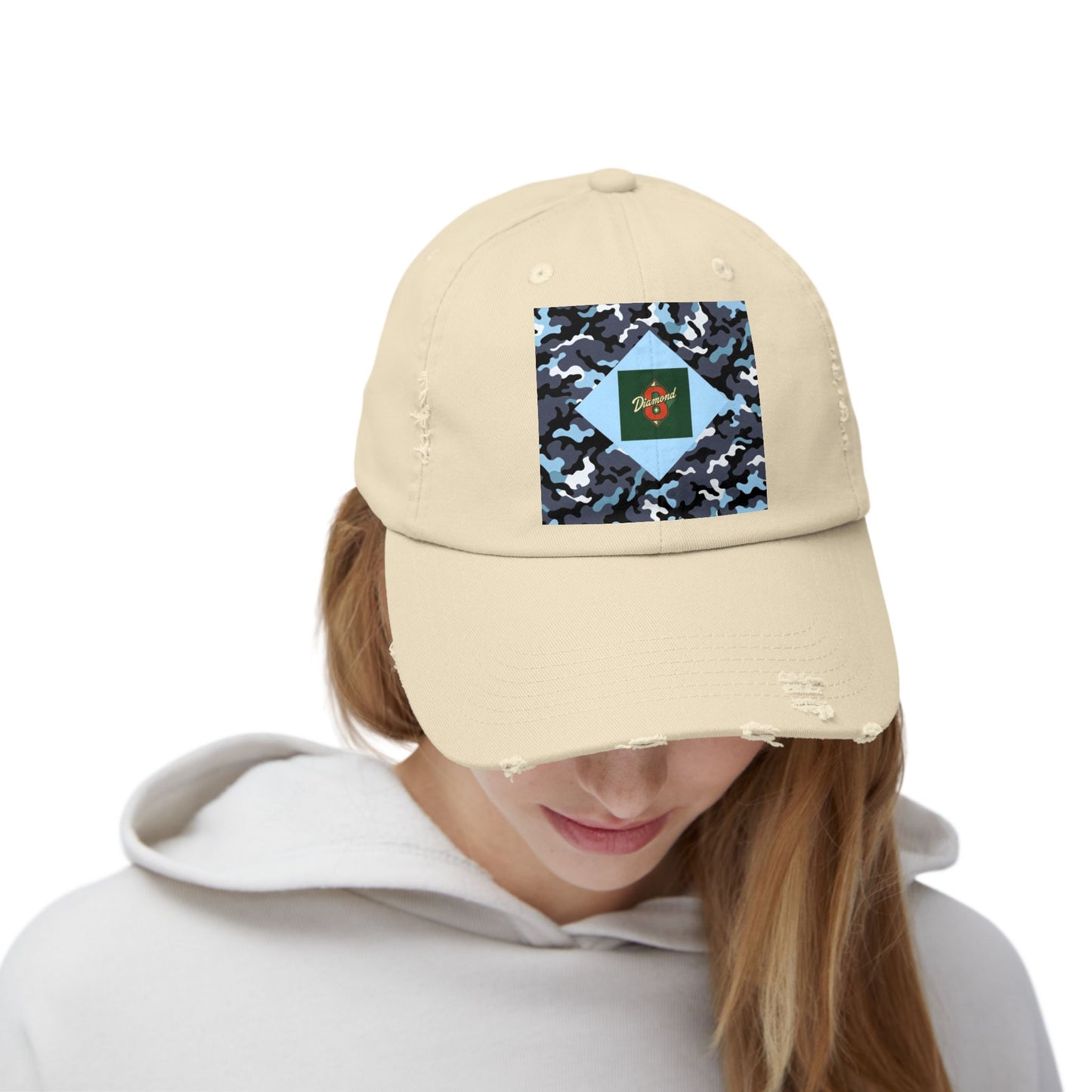 Camouflage Distressed Cap, Casual Hat, Outdoor Gear, Trendy Accessories, Gift for Him/Her - Diamond 8