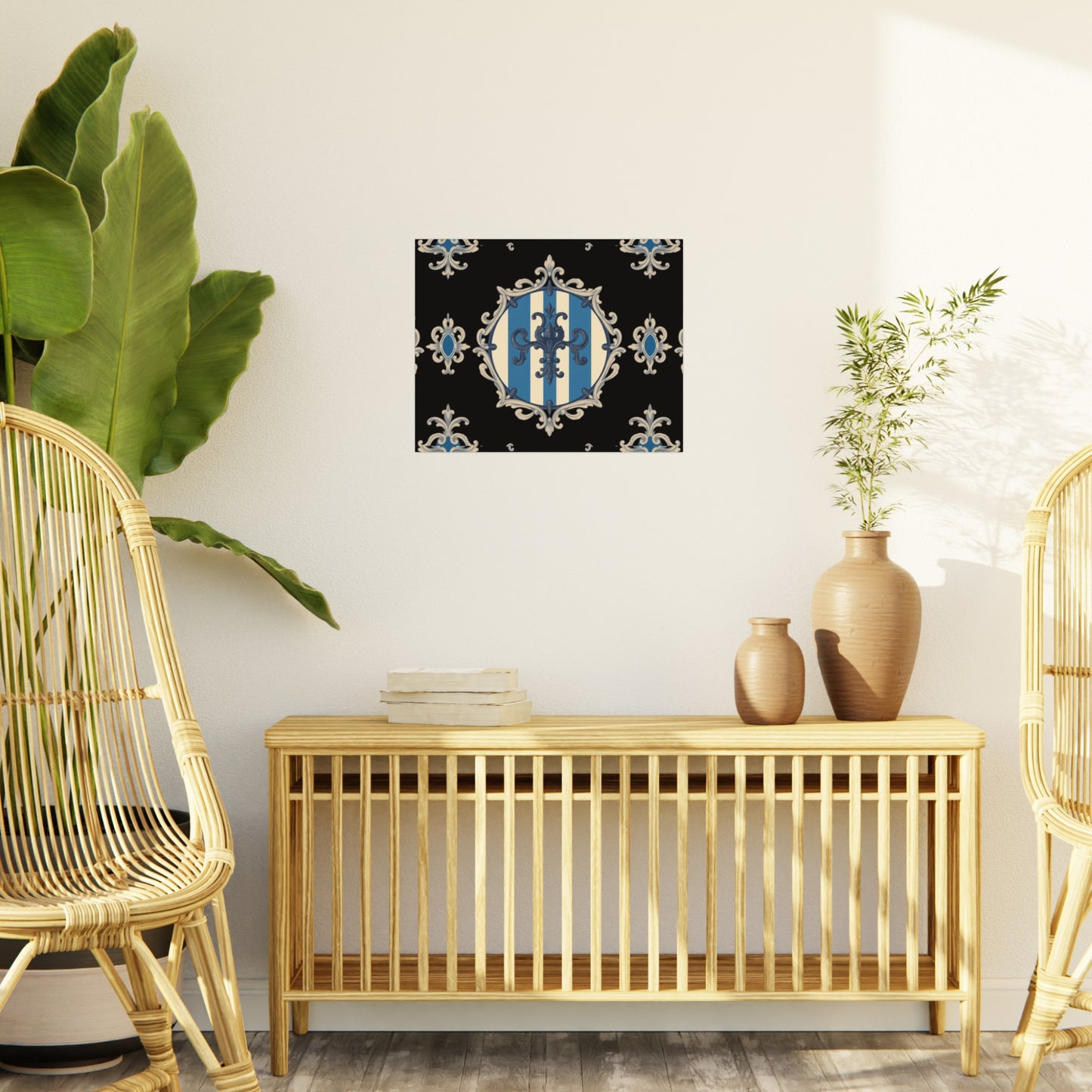 Elegant Blue & Alabaster Striped Baroque Decorative Foam Board Art, Home Decor Wall Display, Unique Gift for Housewarming, Event Decorations