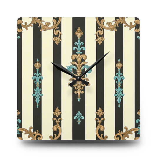 Elegant Vintage-Inspired Acrylic Wall Clock, Decorative Home Accent, Timeless Gift for Nesting Lovers - Black Striped Turquoise & Black Rococo