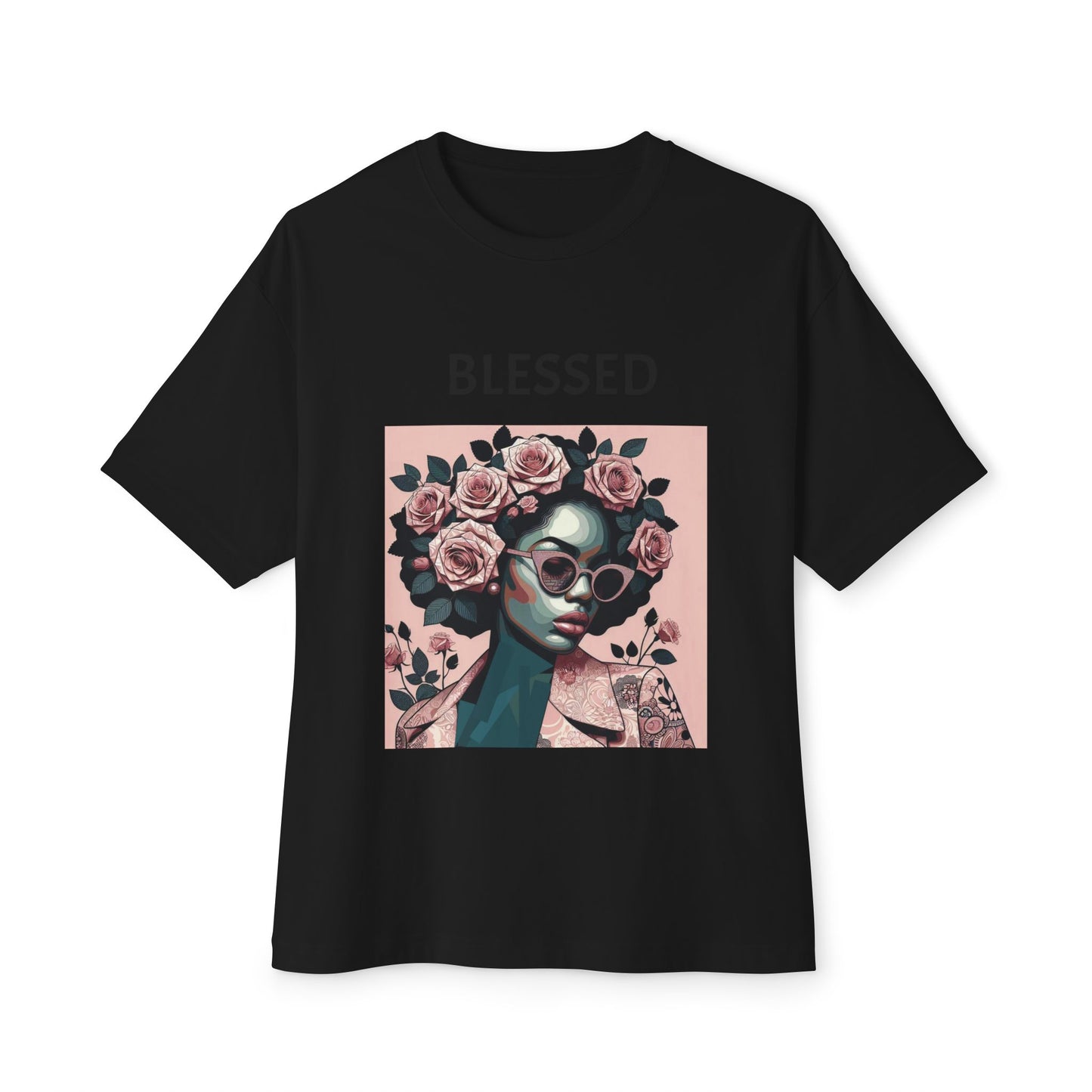 Blessed Floral Oversized Tee | Unisex Fashion, Trendy Streetwear, Gift Idea, Spiritual Apparel, Chill Vibe Shirt - Black Lettering