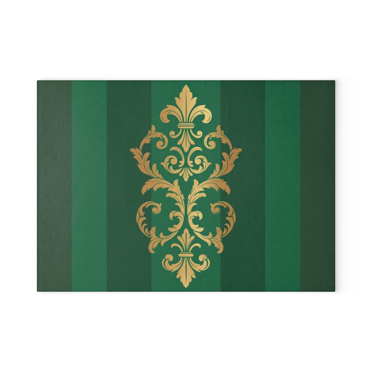 Green Glass Striped Baroque Cutting Board — Green Striped with Gold Baroque Accent
