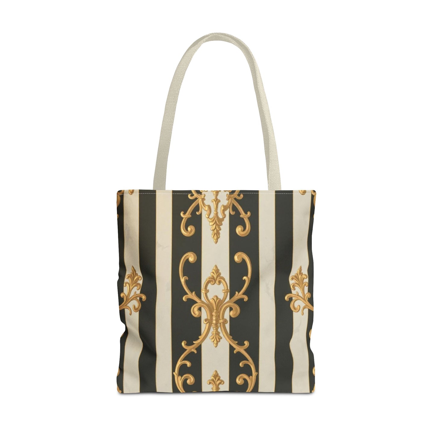 Elegant Black & Alabaster Striped Baroque Tote Bag, Stylish Shopping Bag, Fashion Accessory, Gift for Her, Reusable Bag, Perfect for Events