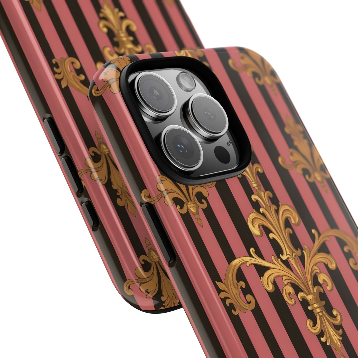 Elegant Floral Motif Phone Case - Tough Cases with Vintage Design - Mauve Striped Gold Damask