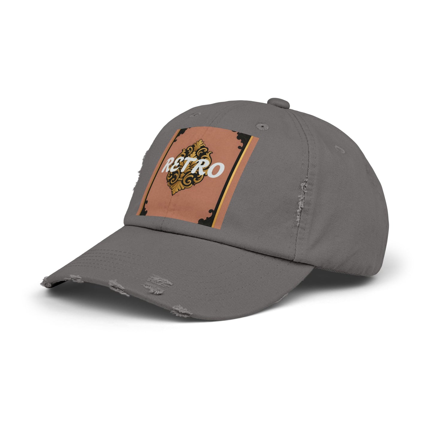 Retro Mauve & Black-Gold Baroque Distressed Cap — Vintage Ornamental Logo Dad Hat
