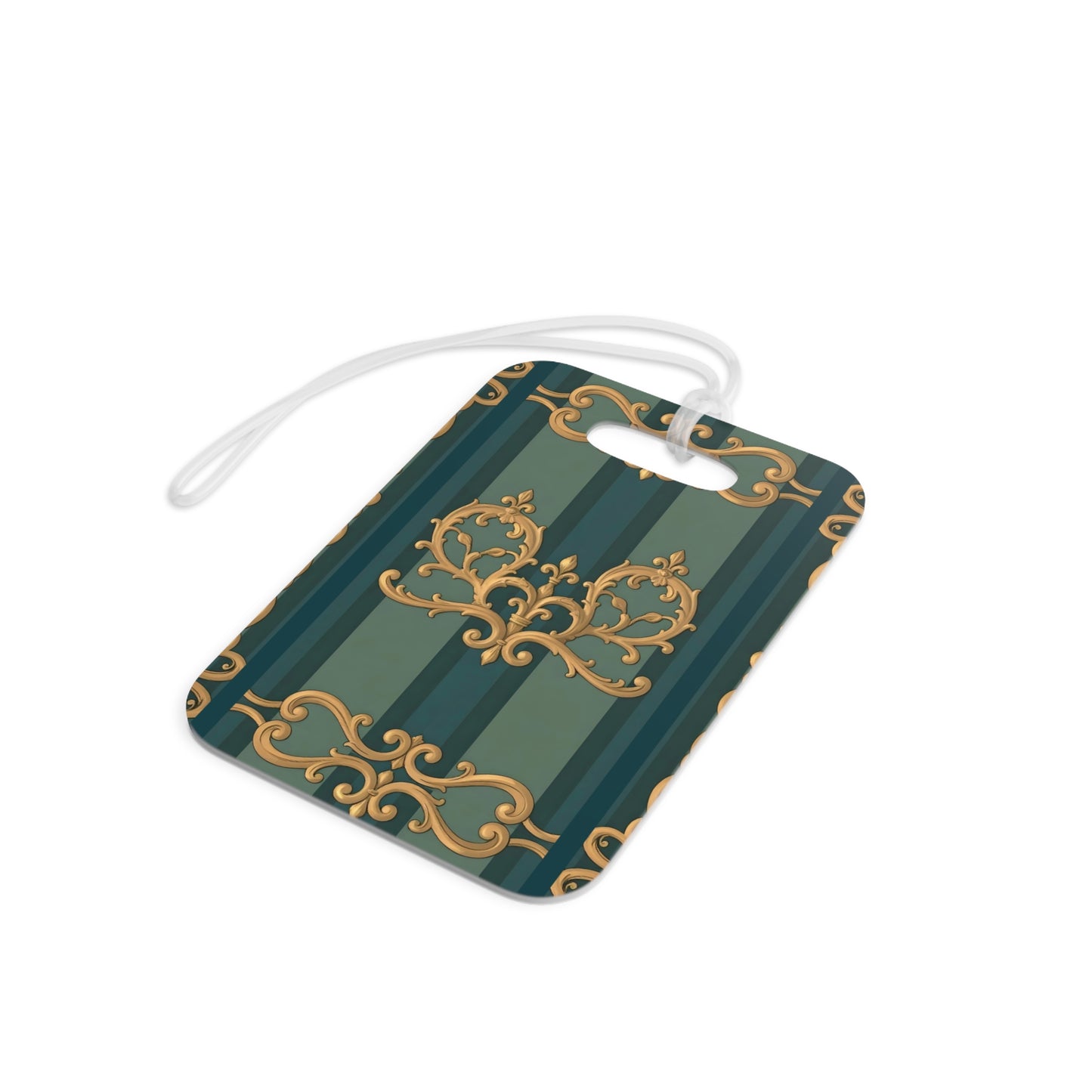 Elegant Vintage Luggage Tags - Travel in Style - Smoky Blue & Teal Striped Baroque