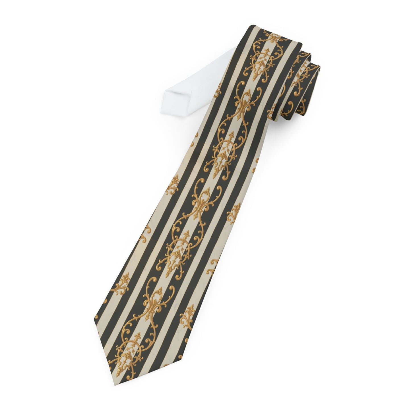 Elegant Black & Alabaster Striped Baroque Striped Necktie, Formal Accessories, Wedding Tie, Business Attire, Gift for Him, Stylish Neckwear