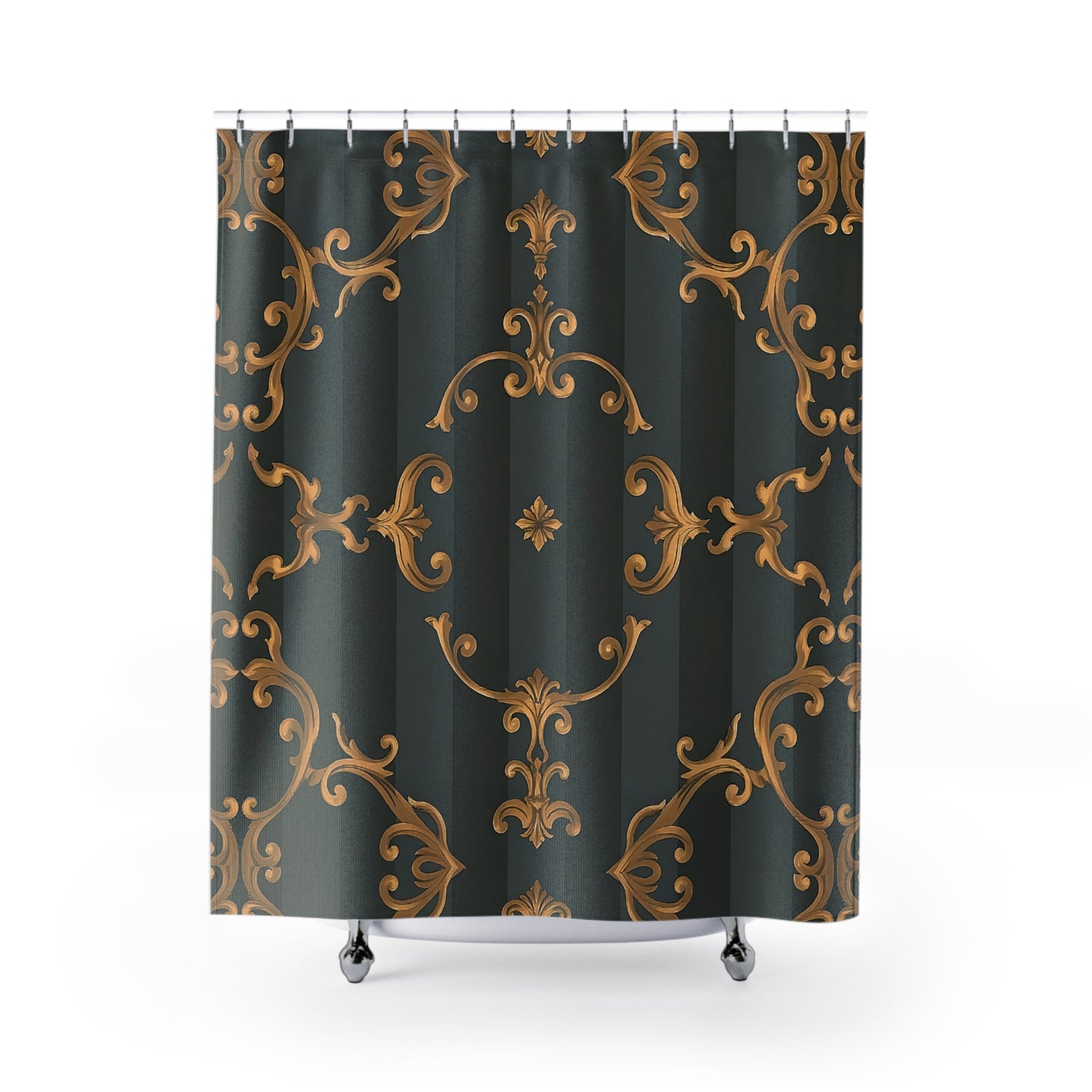 Elegant Vintage Shower Curtain - Luxurious Gold and Dark Design for Stylish Bathrooms - Gray Striped Baroque