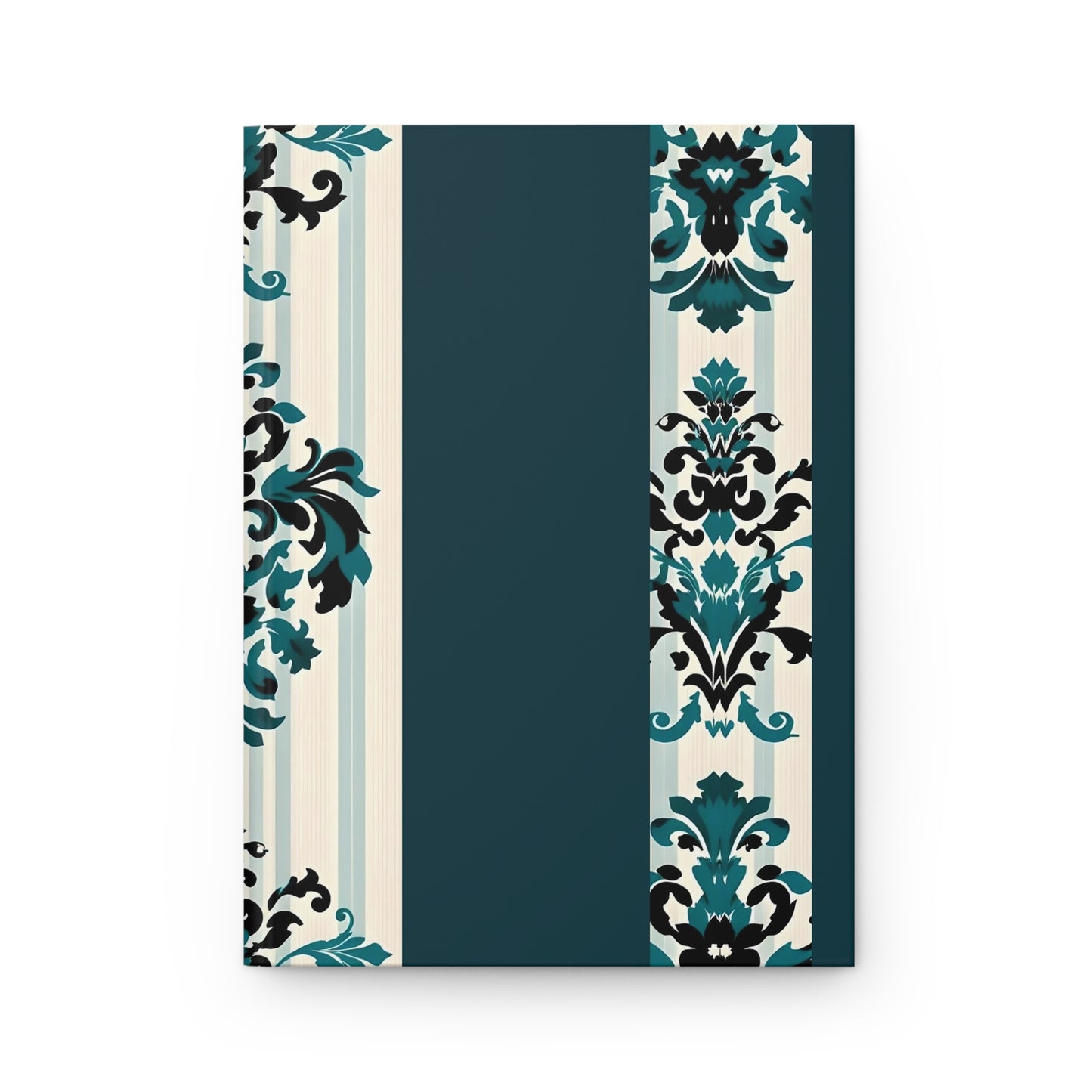 Elegant Floral Hardcover Journal - Stylish Writing Notebook - Teal Striped Damask Design