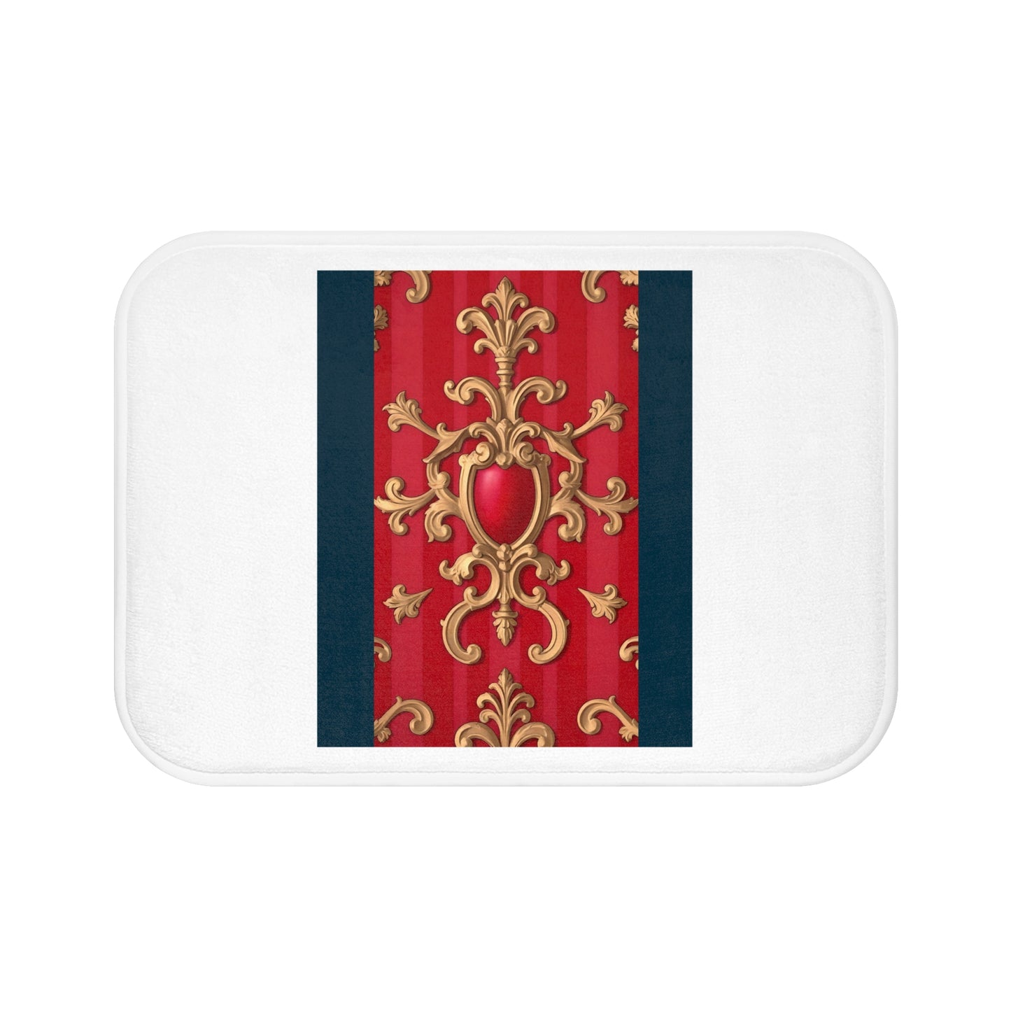Elegant Red and Gold Decor Bath Mat, Luxurious Bathroom Accessory, Home Decor, Christmas Gift - Blue, Red & White Striped Baroque