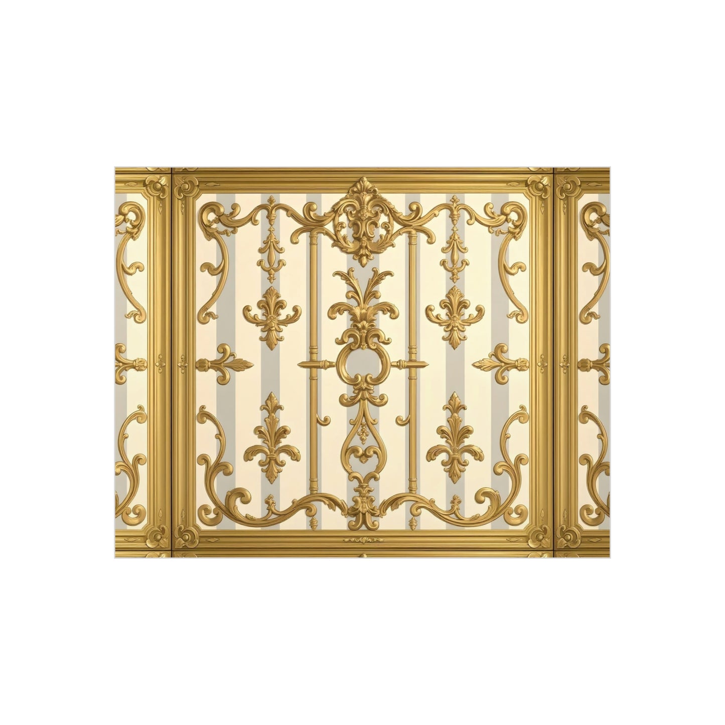 Elegant Ornate Foam Board Art - Luxury Wall Décor, Home Decoration, Versatile Display Board - Matte Gray & Cream Striped Gold Baroque