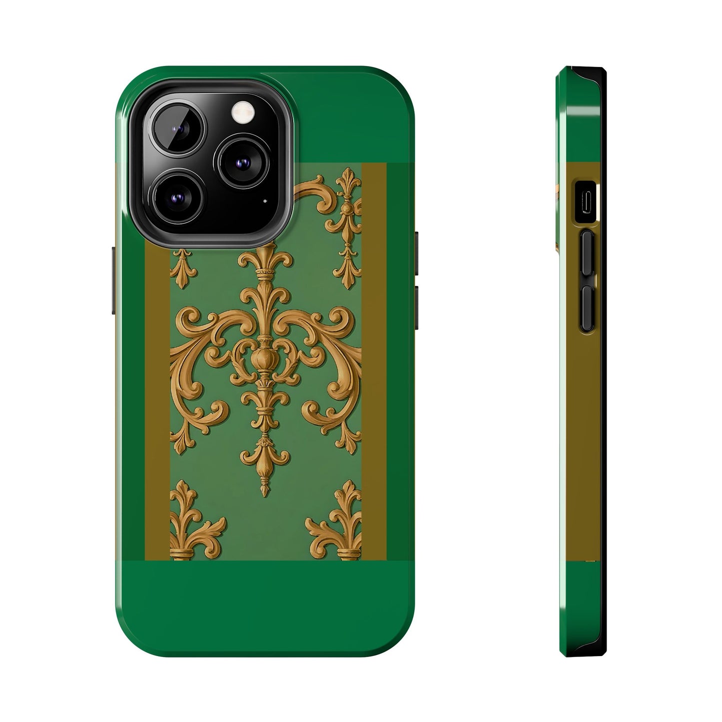 Elegant Floral Tough Phone Case, Durable Phone Cover, Gifts for Her, Stylish Protection, Chic Phone Accessory - Olive Green Striped Rococo