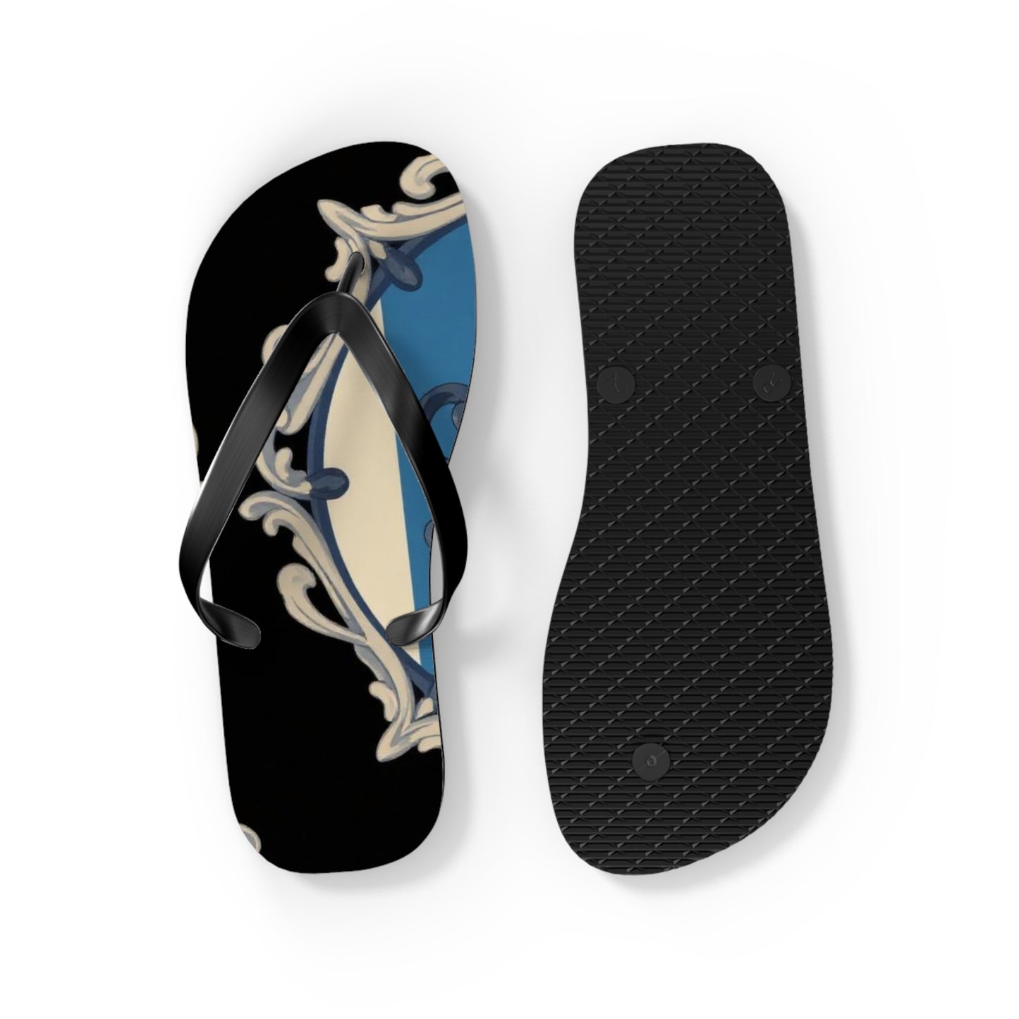 Stylish Blue & Alabaster Striped Baroque Beach Flip Flops, Summer Footwear, Vacation Sandals, Casual Footwear, Pool Party Essentials
