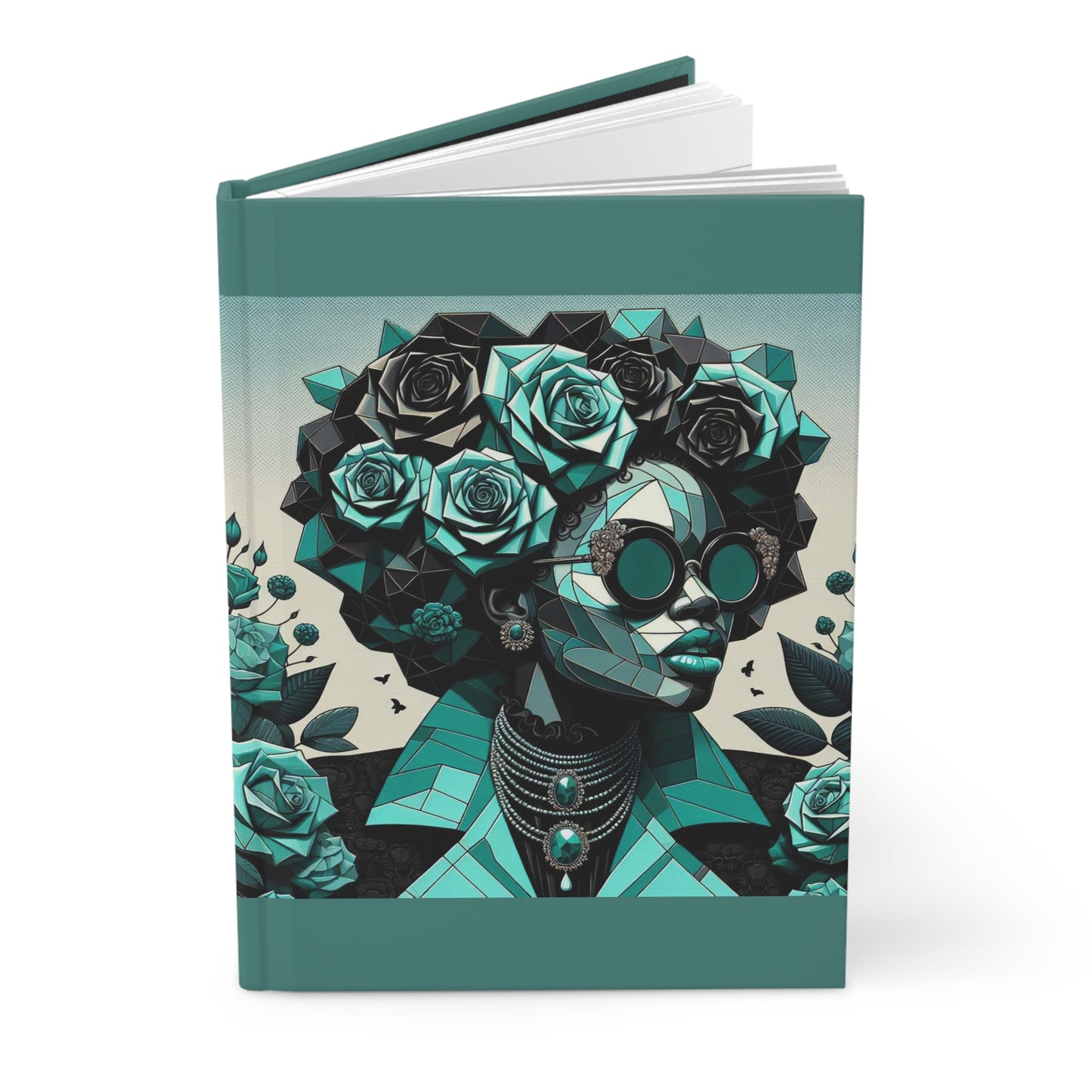 Stylish Hardcover Journal with Floral Design, Art Journal, Gift for Writers, Creative Notebook, Inspirational Journal - Turquoise & Black Roses Lady